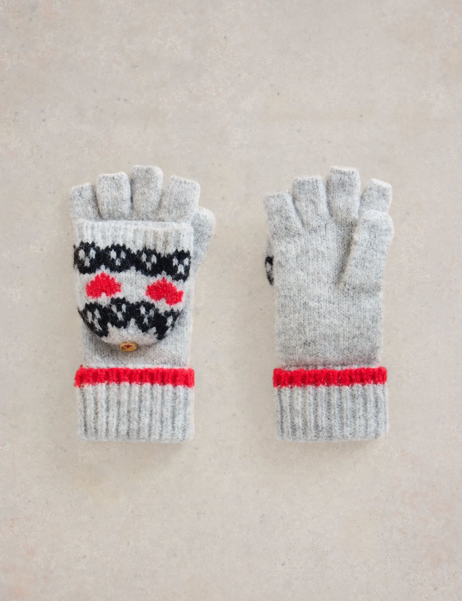 White Stuff Women's Knitted Fair Isle Mittens with Wool - Grey Mix, Grey Mix