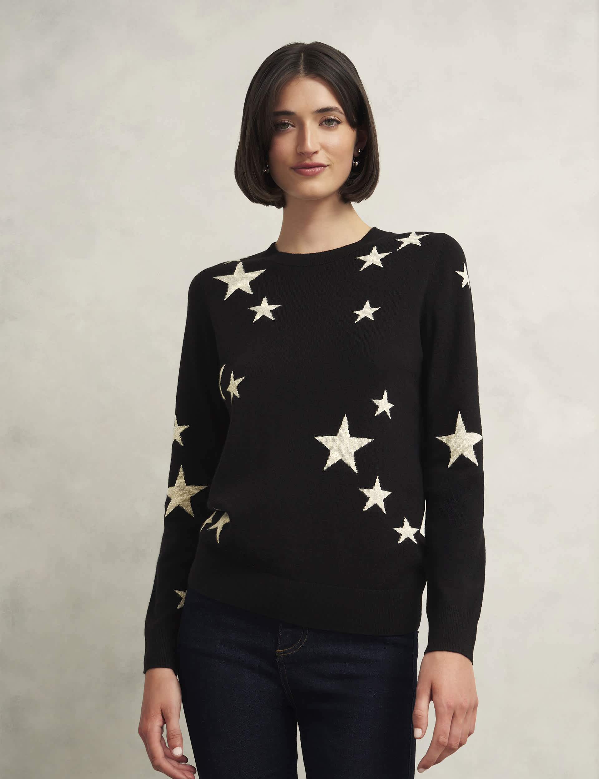 Hobbs Women's Merino Wool Blend Star Jumper - Black Mix, Black Mix