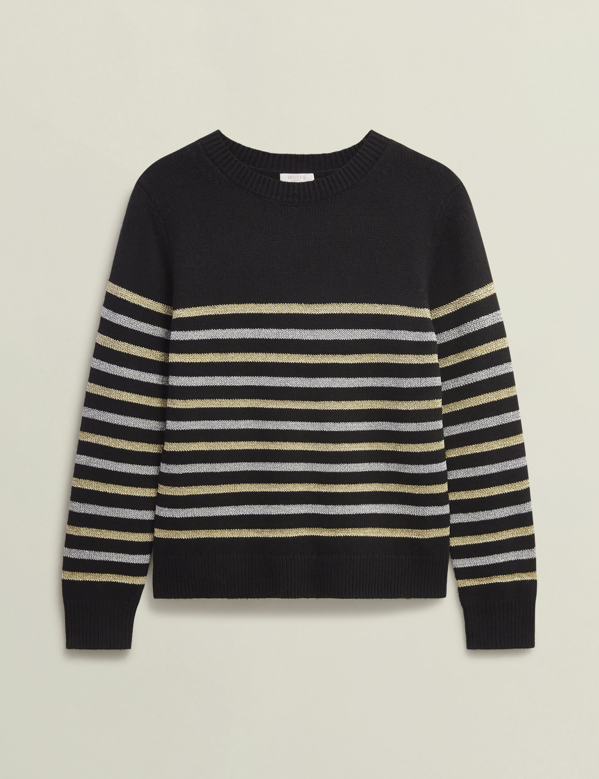 Hobbs Women's Striped Jumper with Wool - Black Mix, Black Mix