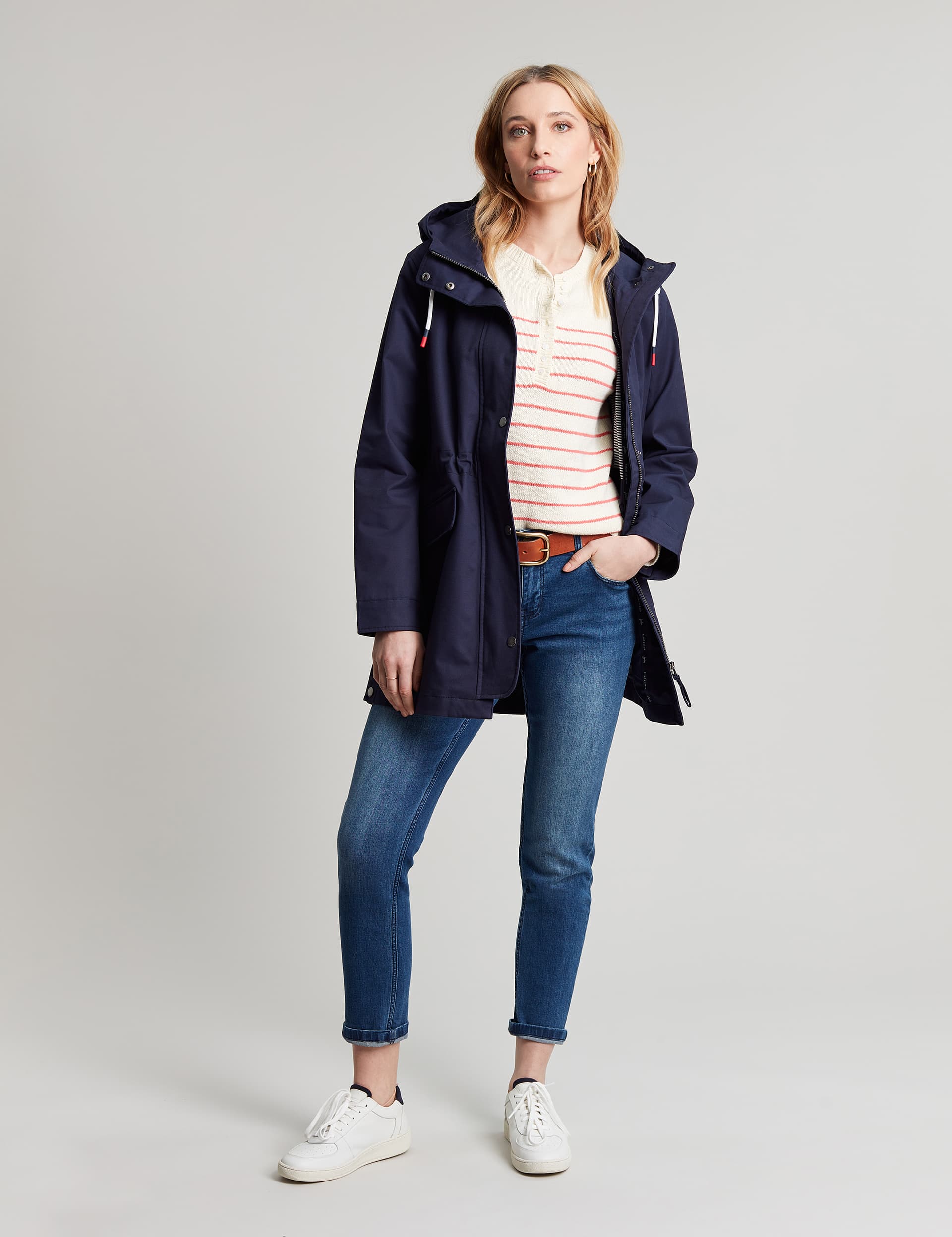 Joules Women's Pure Cotton Hooded Waisted Raincoat - 10 - Navy, Navy