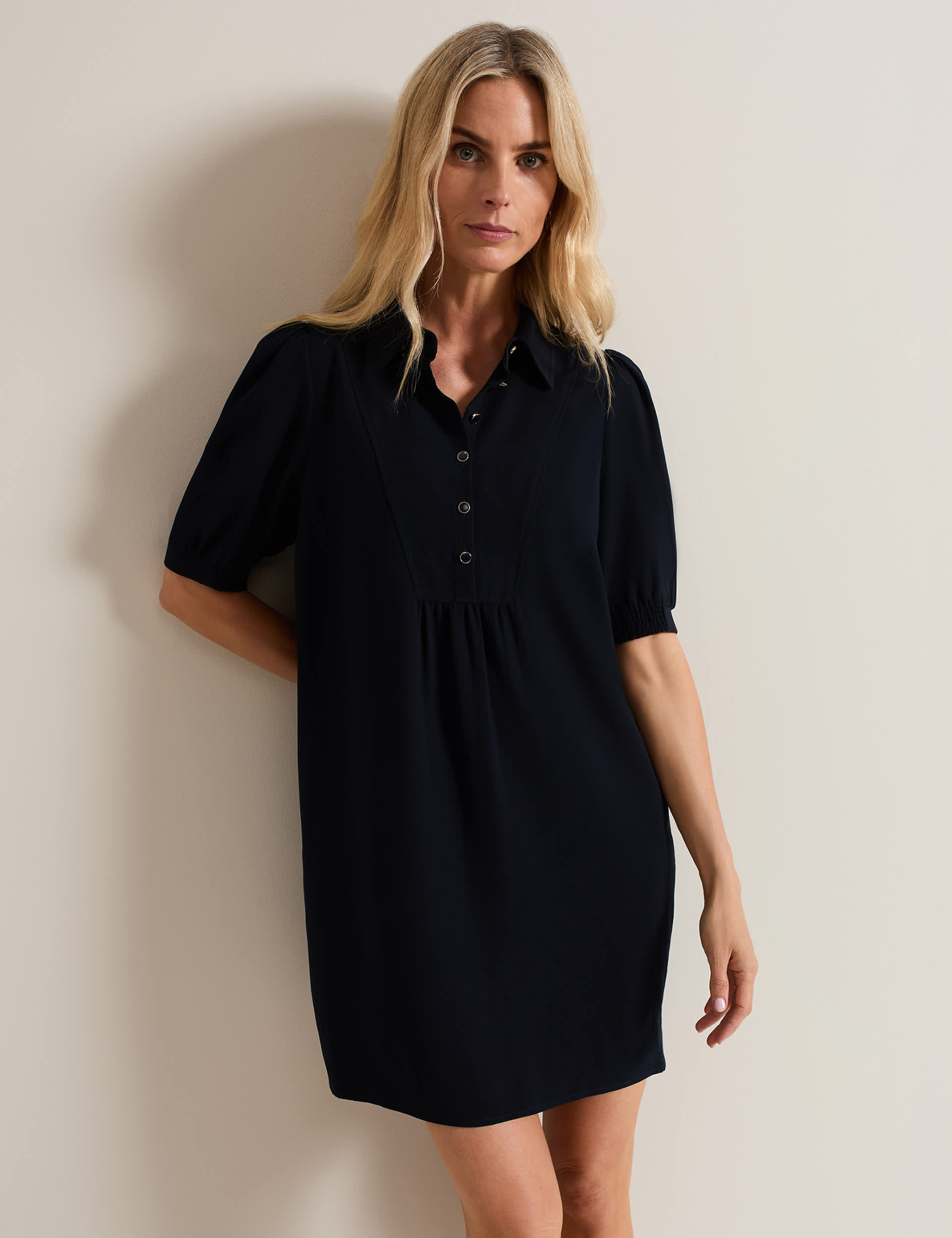 Phase Eight Women's Jersey Button Detail Mini Swing Dress - 12 - Navy, Navy