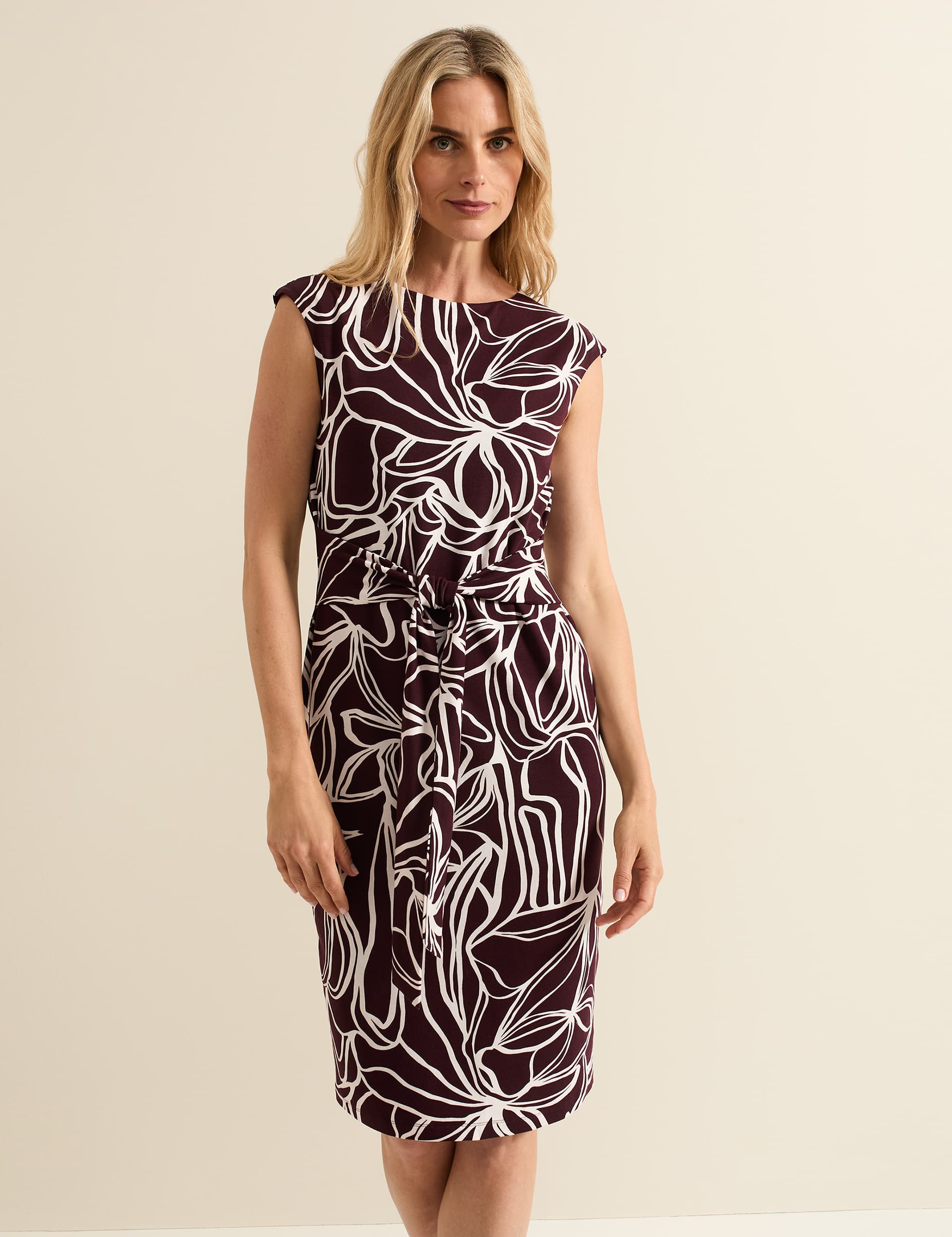Phase Eight Women's Jersey Printed Tie Waist Midi Bodycon Dress