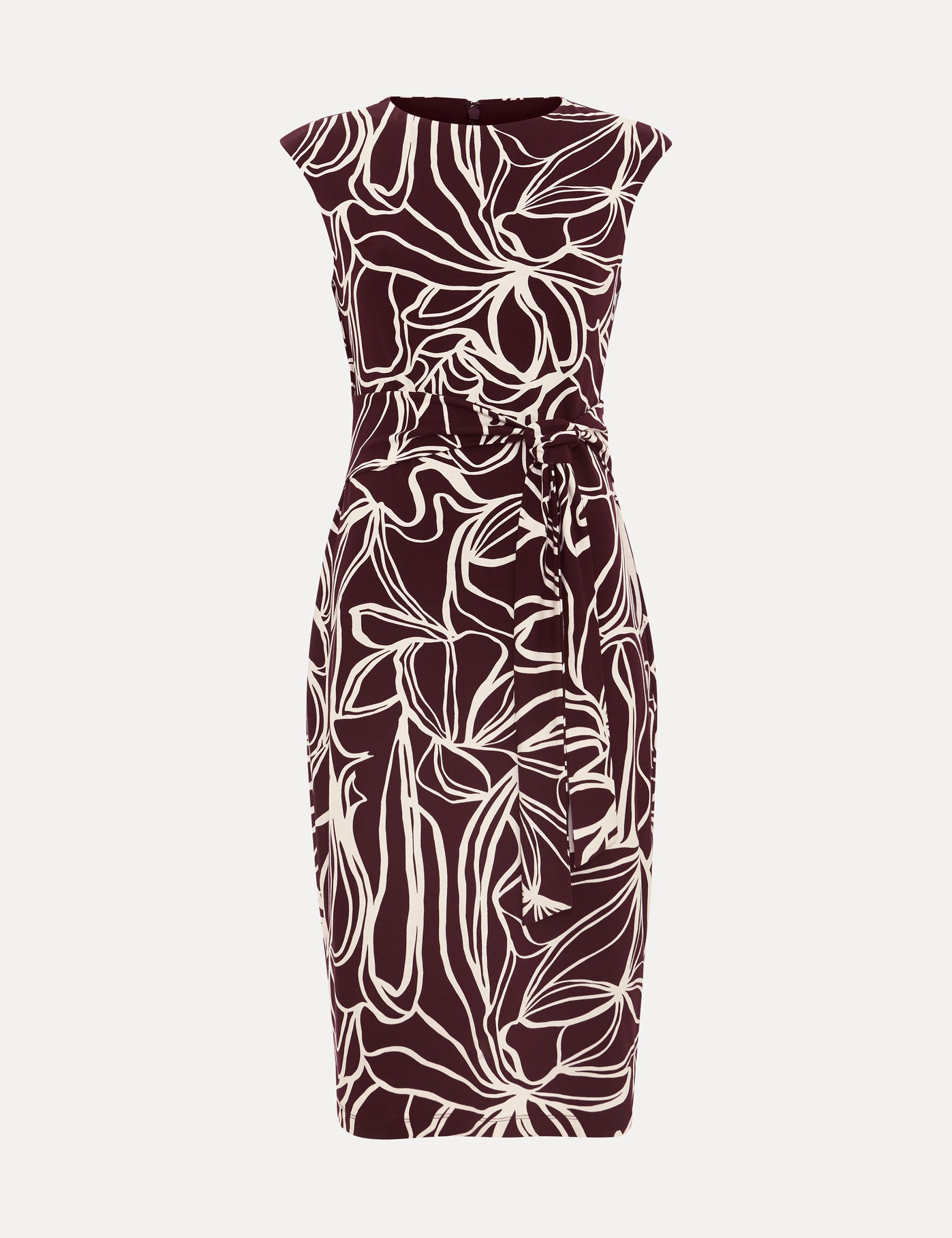 Phase Eight Women's Jersey Printed Tie Waist Midi Bodycon Dress - 18 - Burgundy Mix, Burgundy Mix