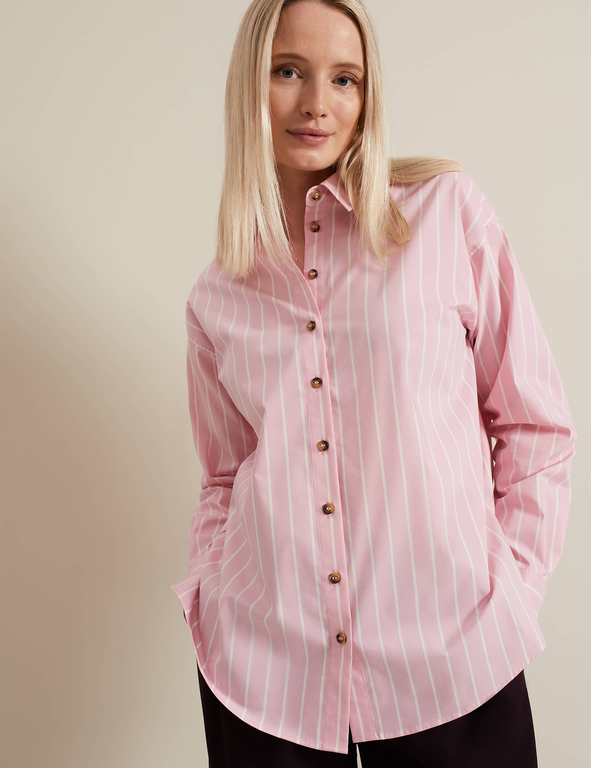 Phase Eight Women's Cotton Rich Striped Collared Shirt