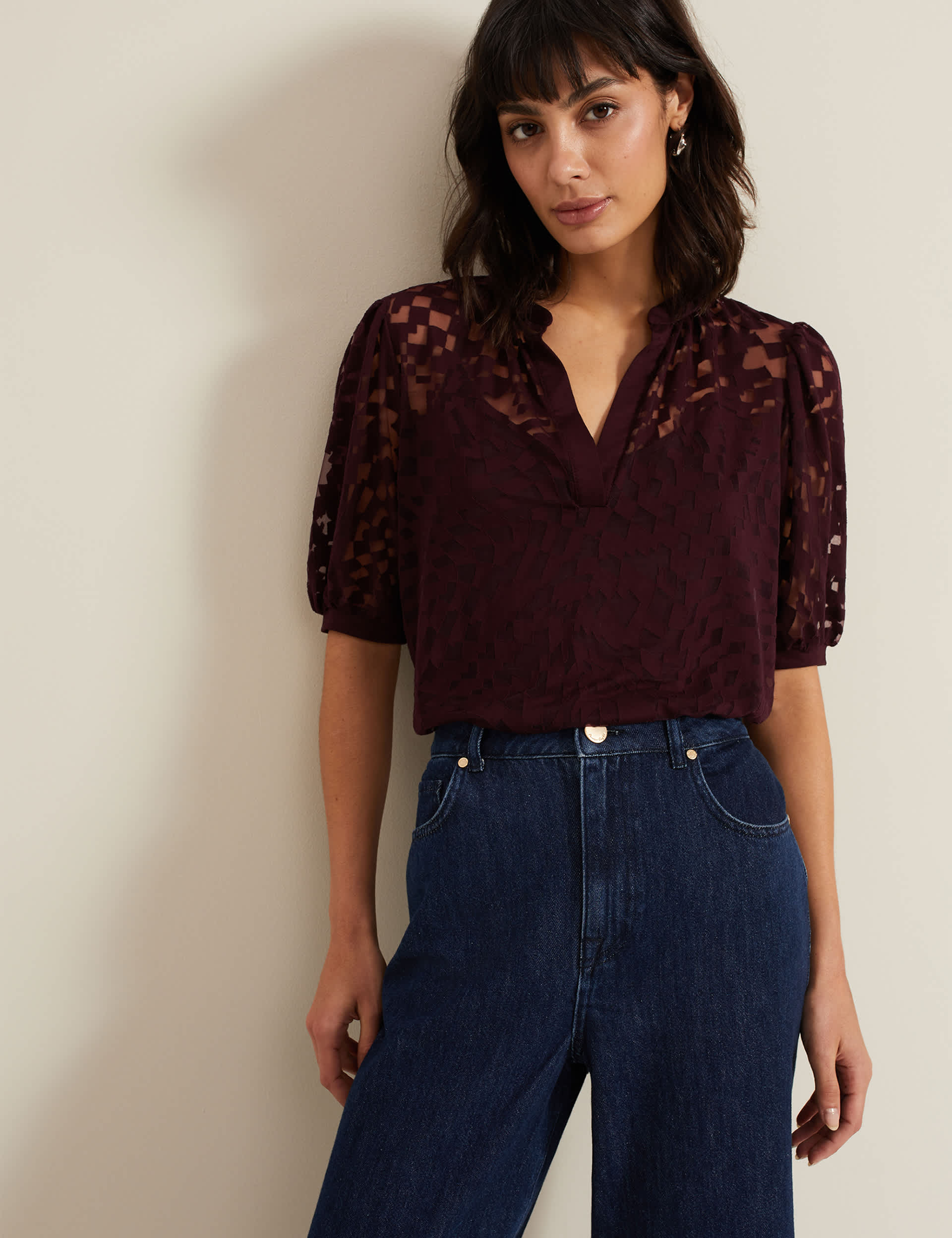 Phase Eight Women's V-Neck Checked Top