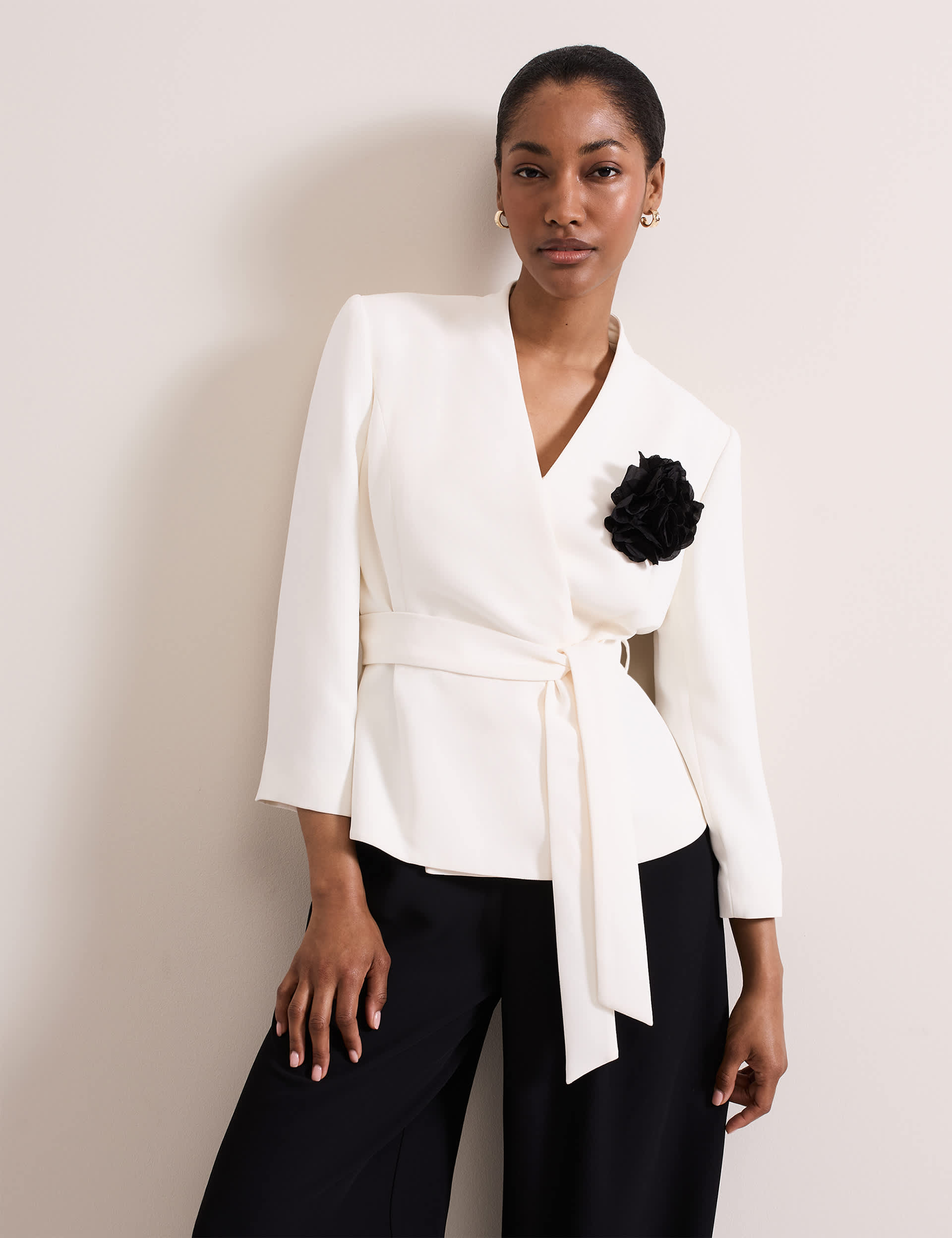 Phase Eight Women's Corsage Belted Short Jacket - 12 - Cream, Cream