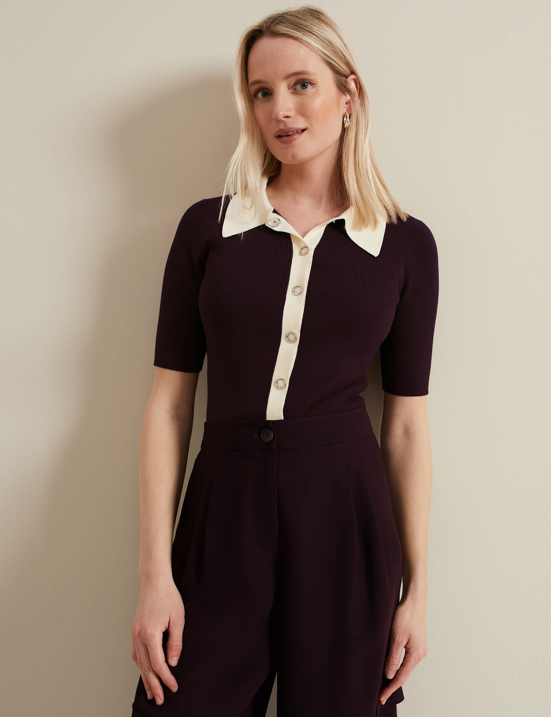 Phase Eight Women's Colour Block Collared Knitted Top