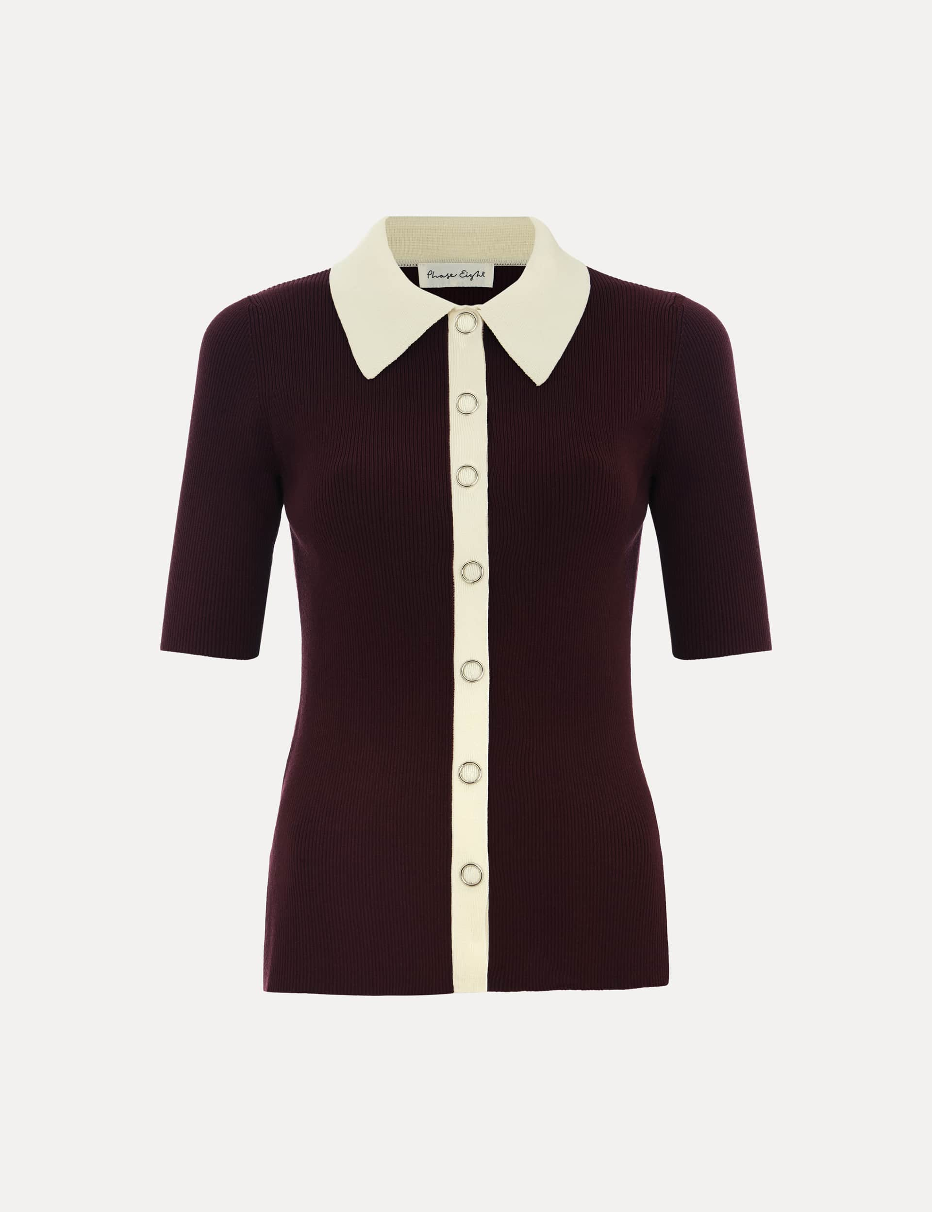 Phase Eight Women's Colour Block Collared Knitted Top - XS - Burgundy, Burgundy