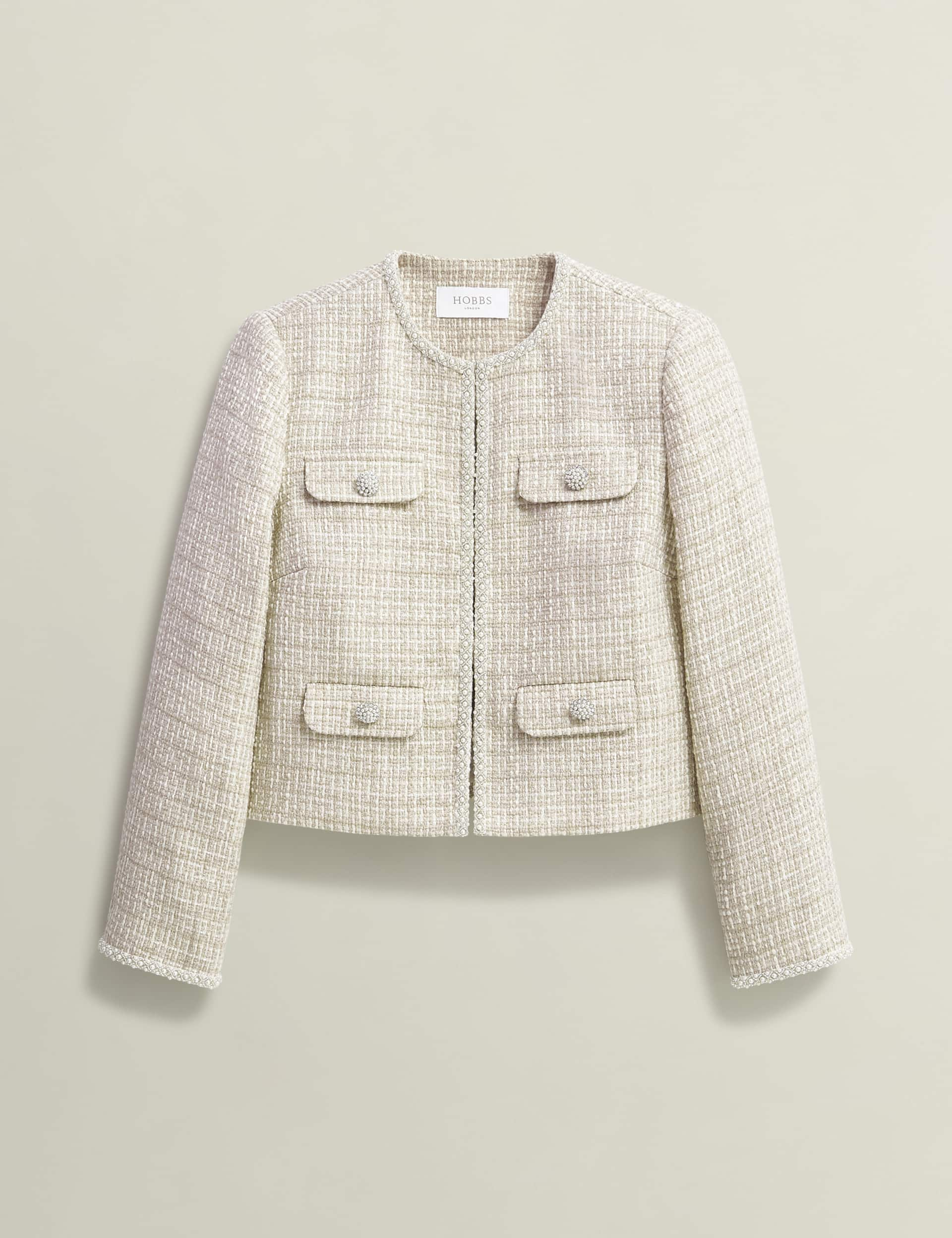 Hobbs Women's Tweed Short Jacket - 10 - Beige, Beige