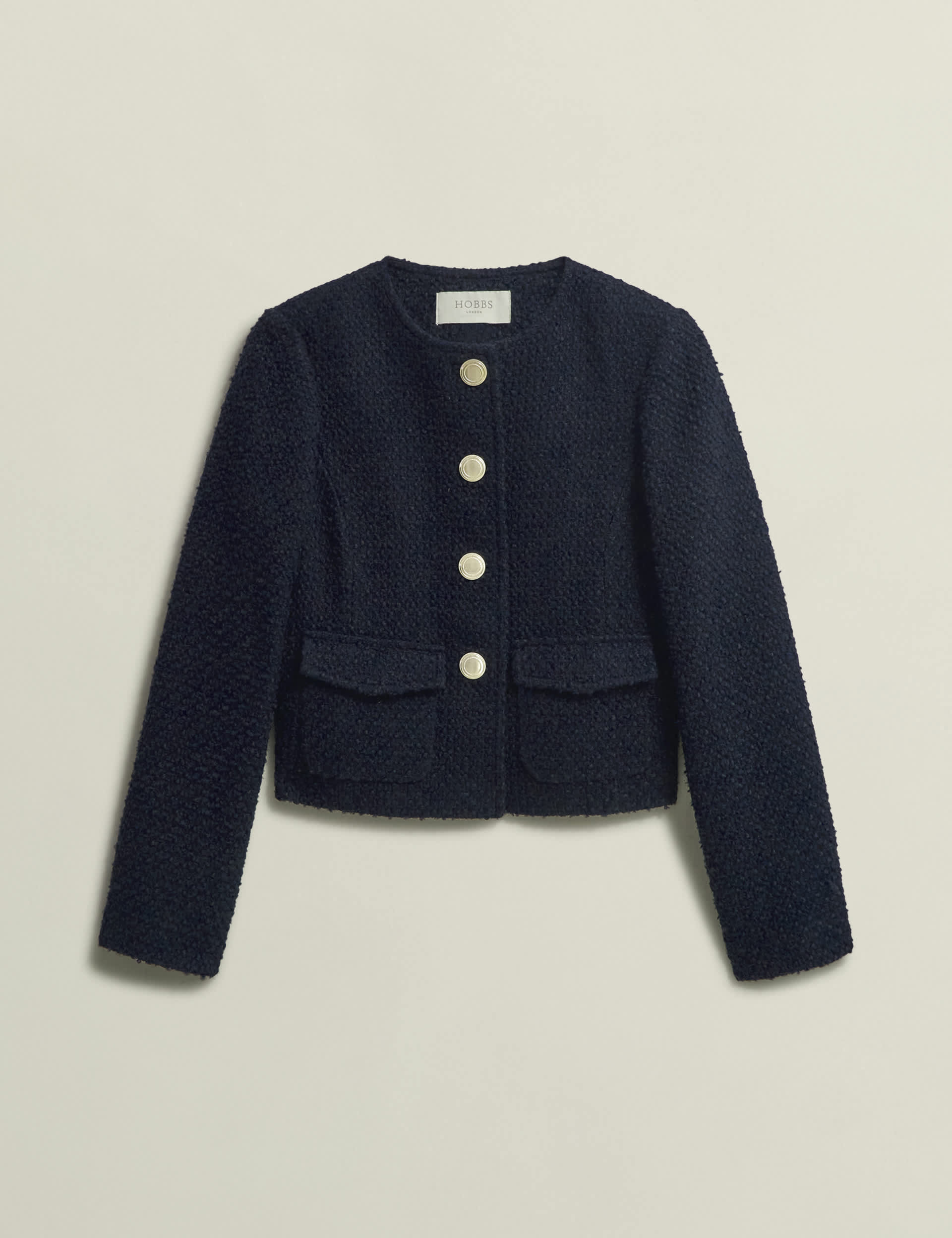 Hobbs Women's Wool Blend Textured Short Jacket - 12 - Navy, Navy