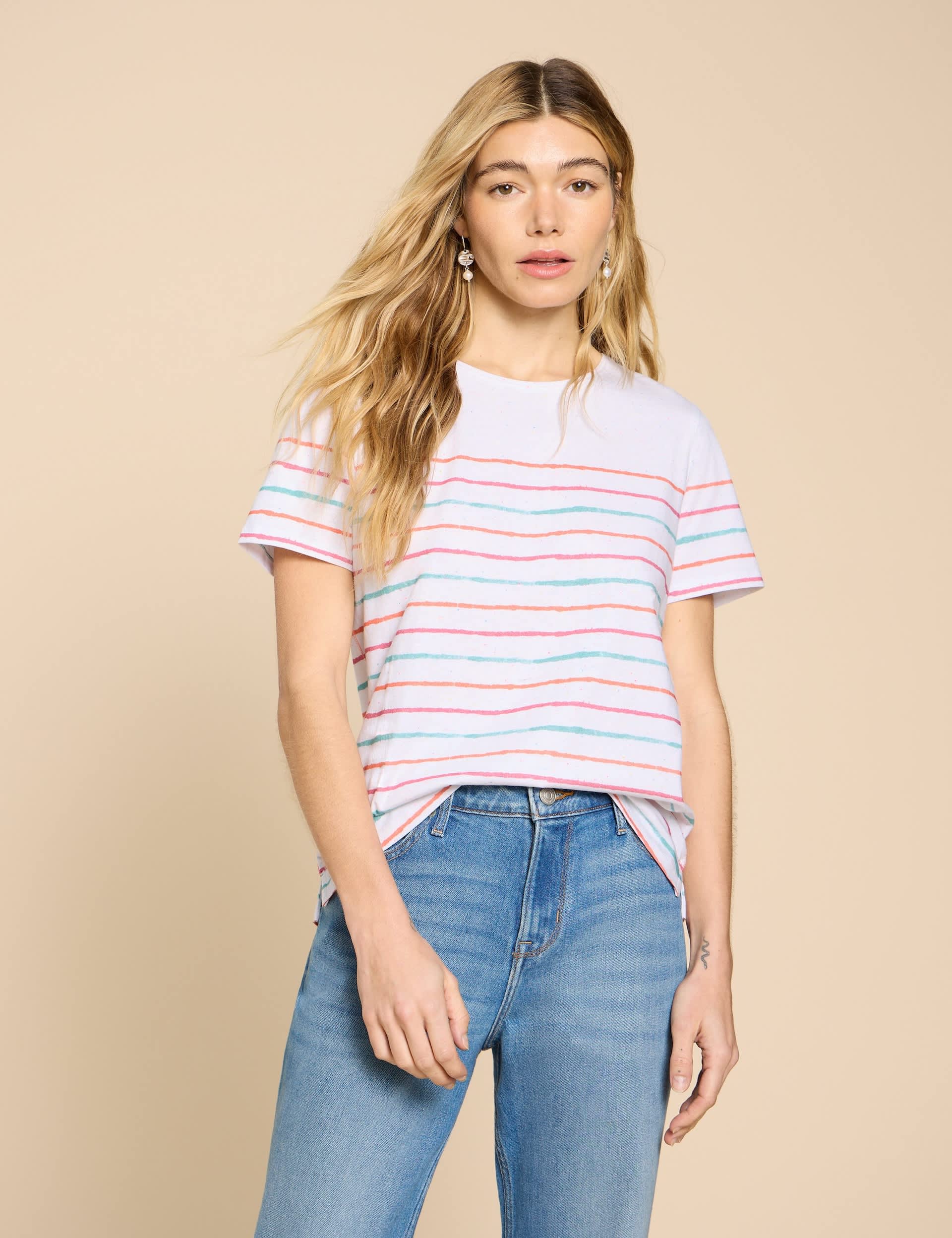 White Stuff Women's Cotton Rich Striped T-Shirt - 12 - White Mix, White Mix