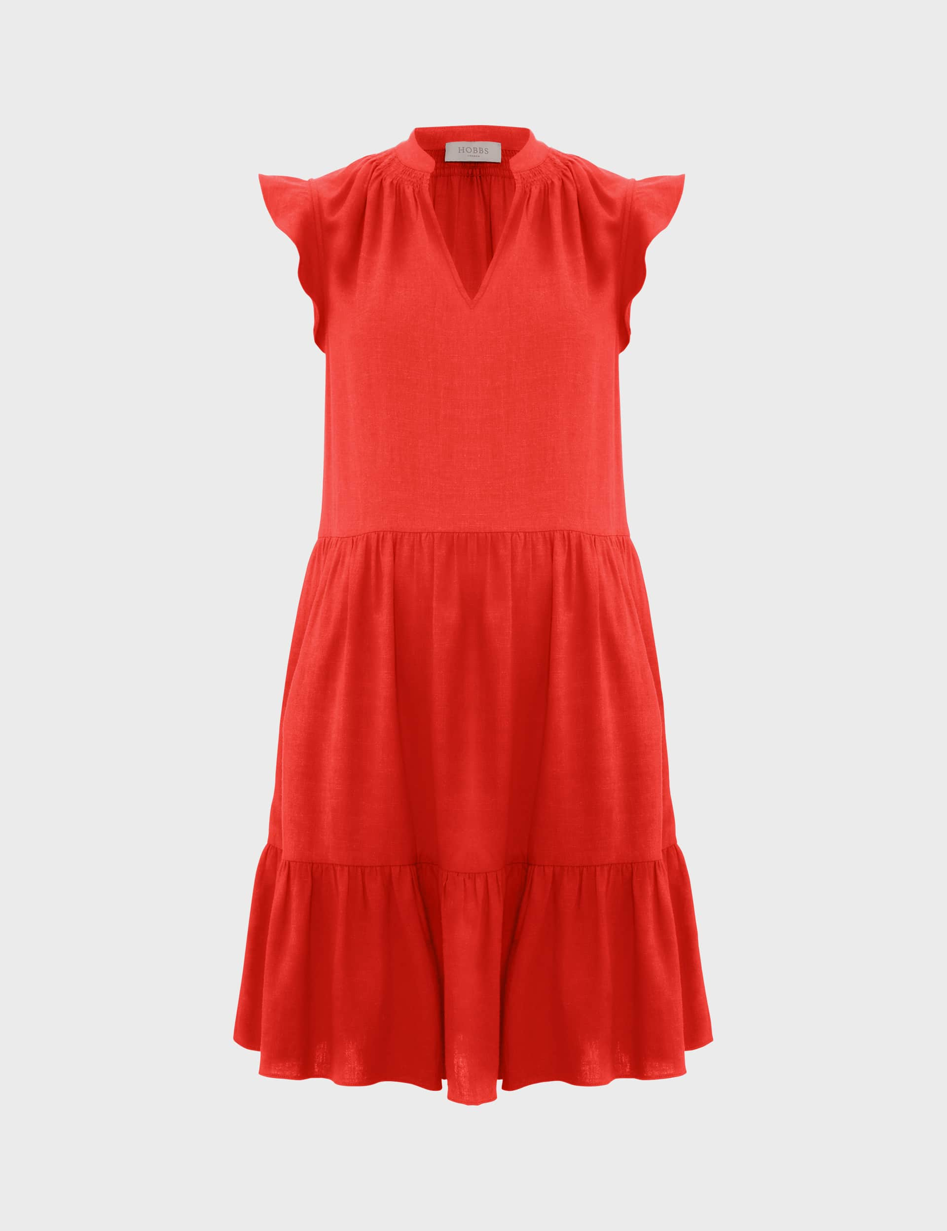 Hobbs Women's Jersey V-Neck Frill Sleeve Mini Shift Dress - 10 - Red, Red