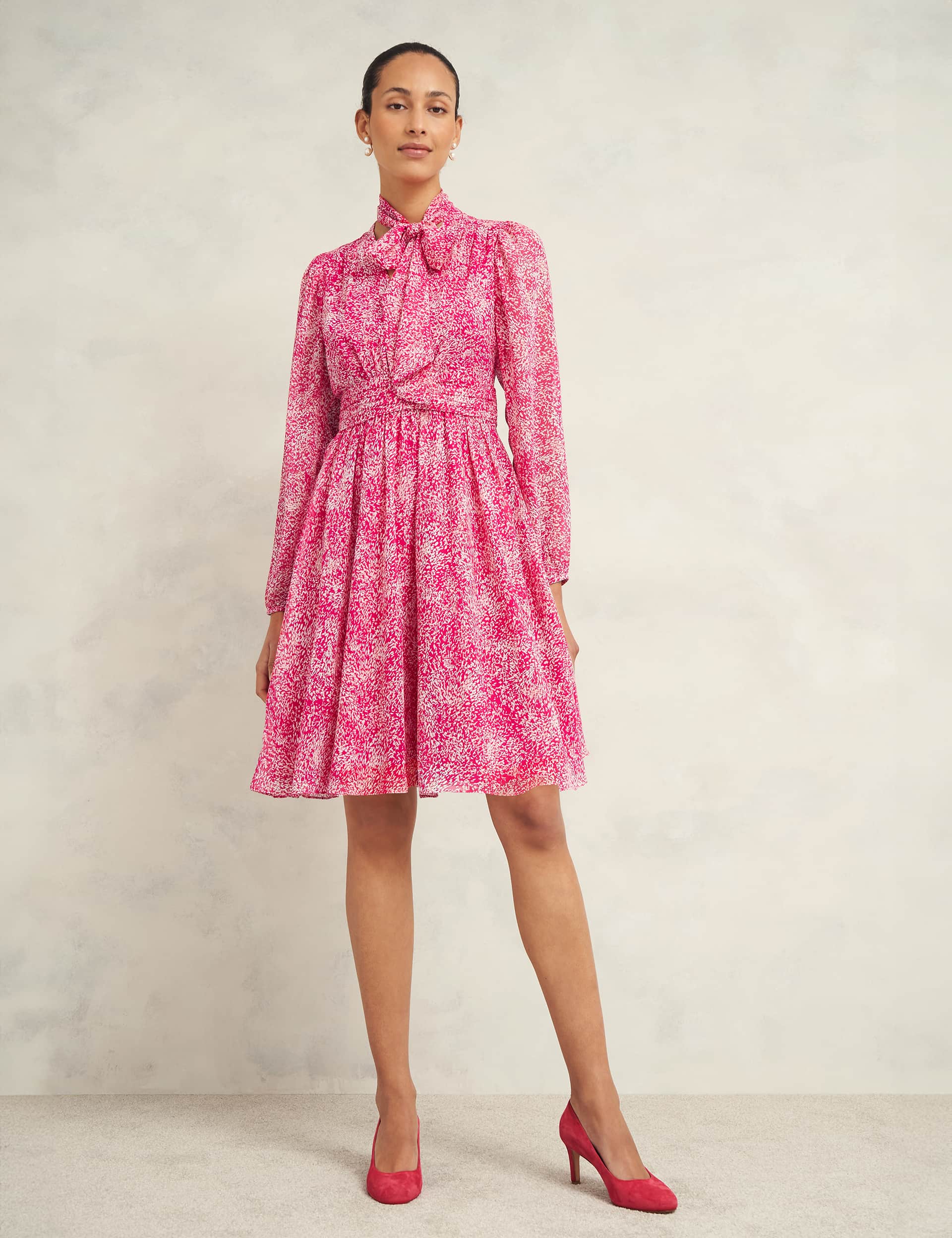 Hobbs Women's Printed V-Neck Scarf Detail Skater Dress