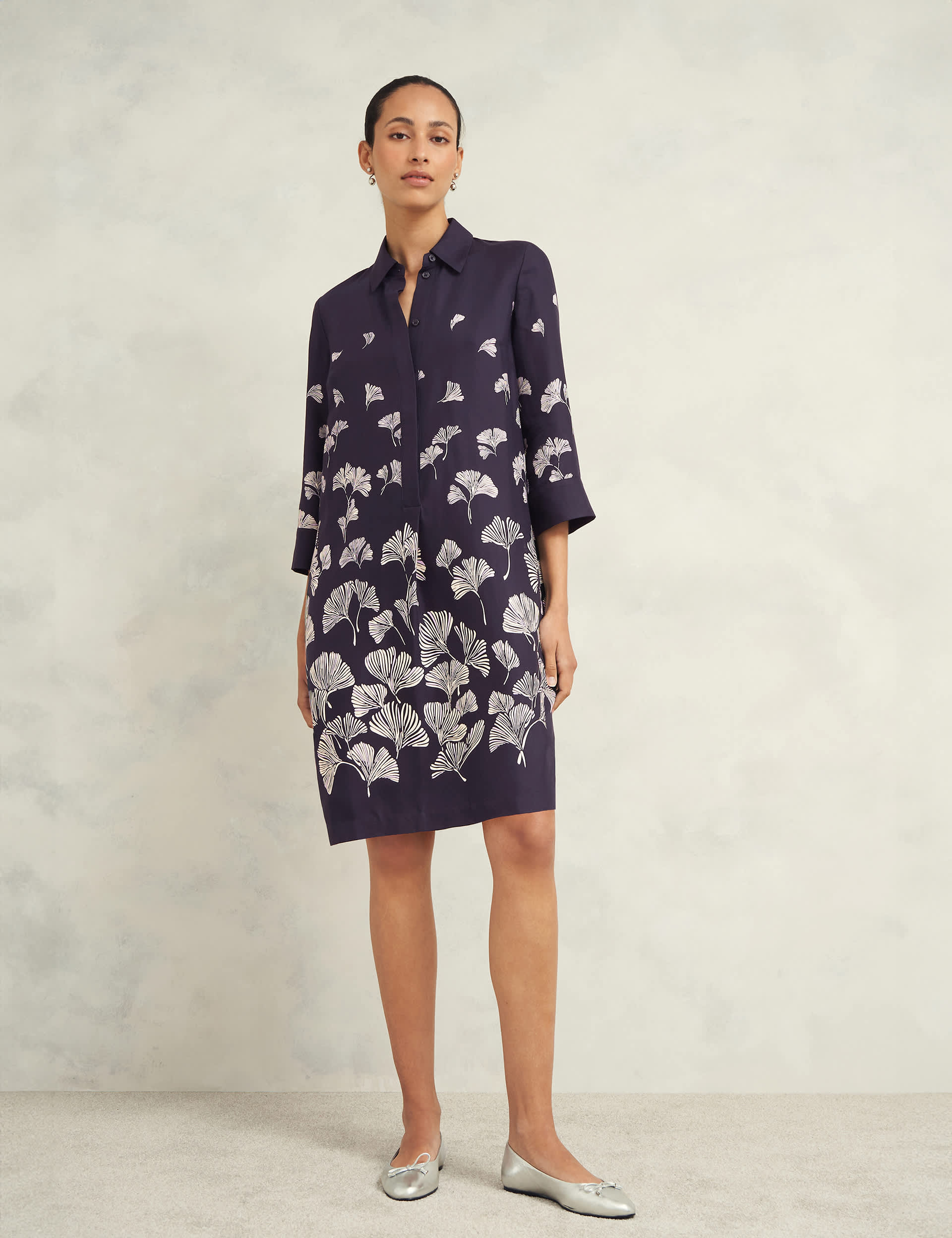 Hobbs Women's Linen Blend Floral Knee Length Shift Dress - 16 - Navy Mix, Navy Mix