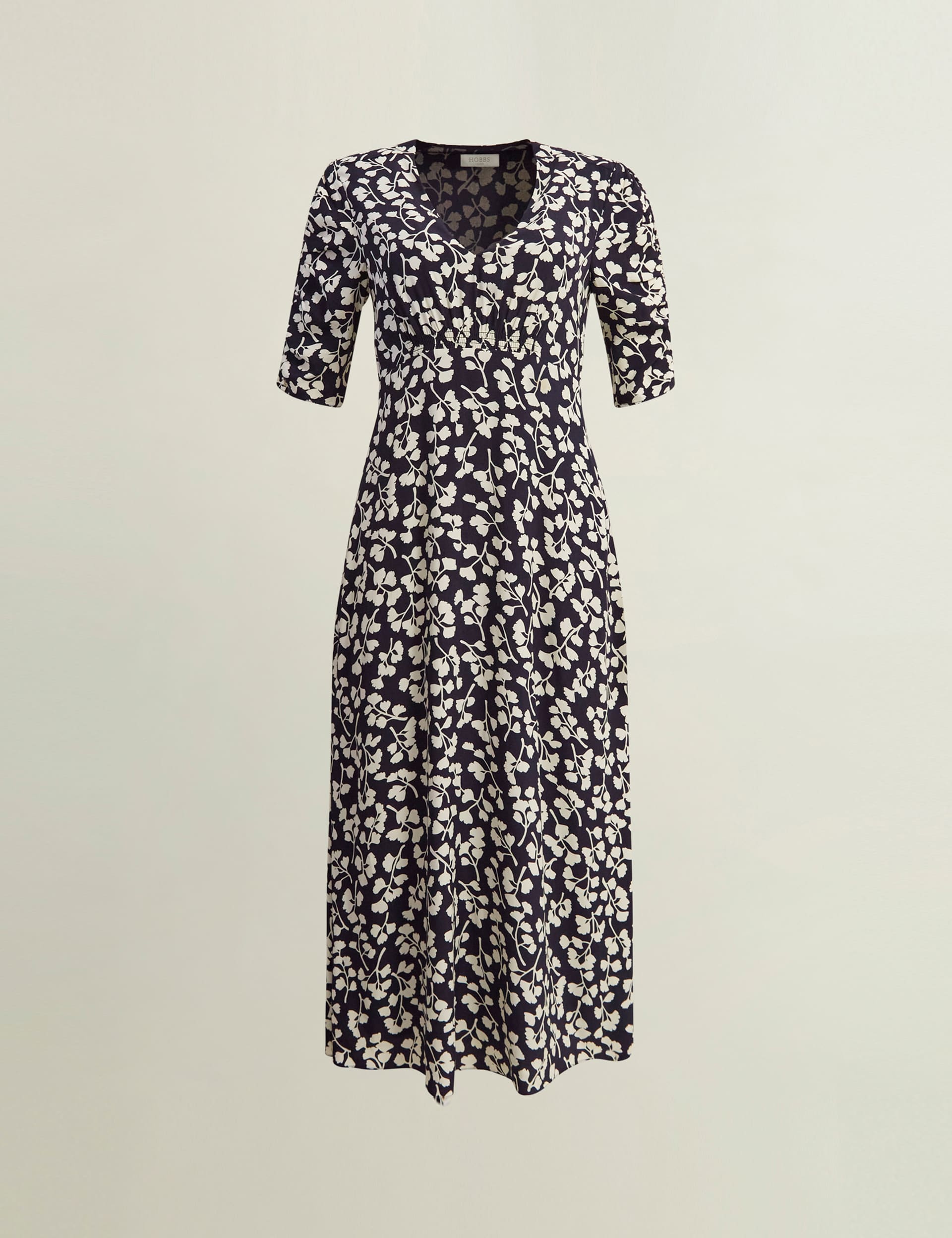 Hobbs Women's Printed V-Neck Midi Waisted Dress - 8REG - Navy Mix, Navy Mix