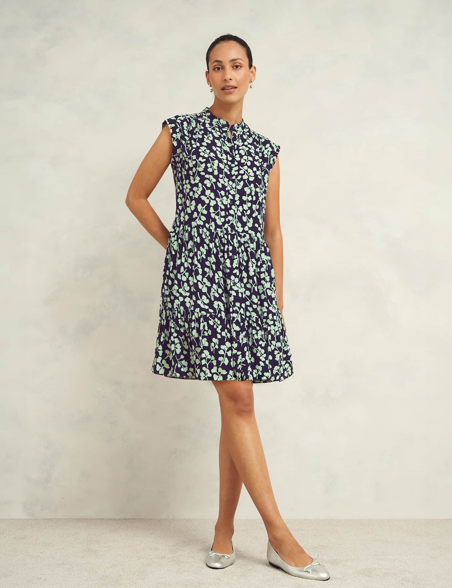 Hobbs Women's Linen Blend Floral Knee Length Shift Dress - 16 - Navy Mix, Navy Mix