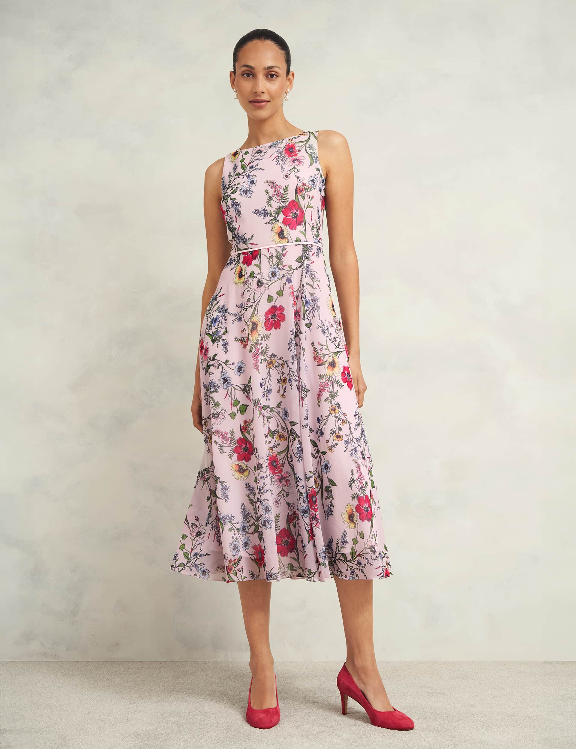 Hobbs Women's Sheer Floral Midi Skater Dress