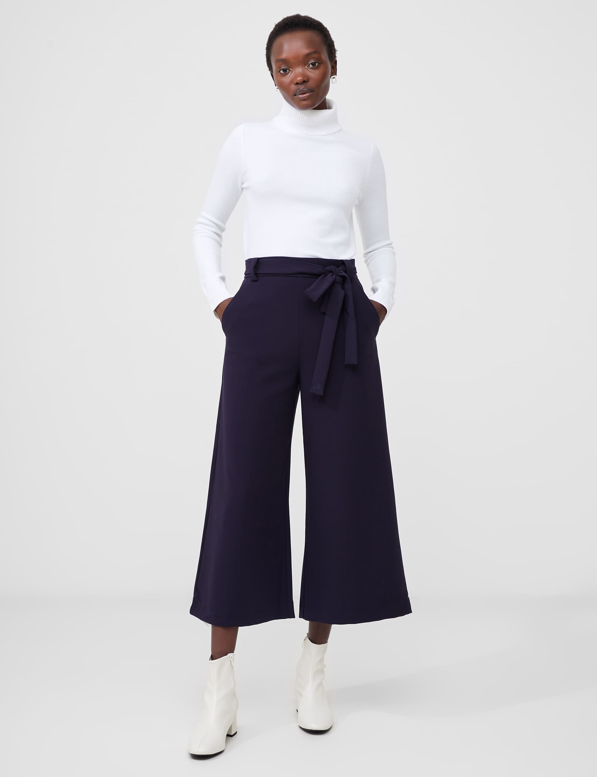 French Connection Women's Belted Culottes - 12 - Blue, Black,Blue,Nude