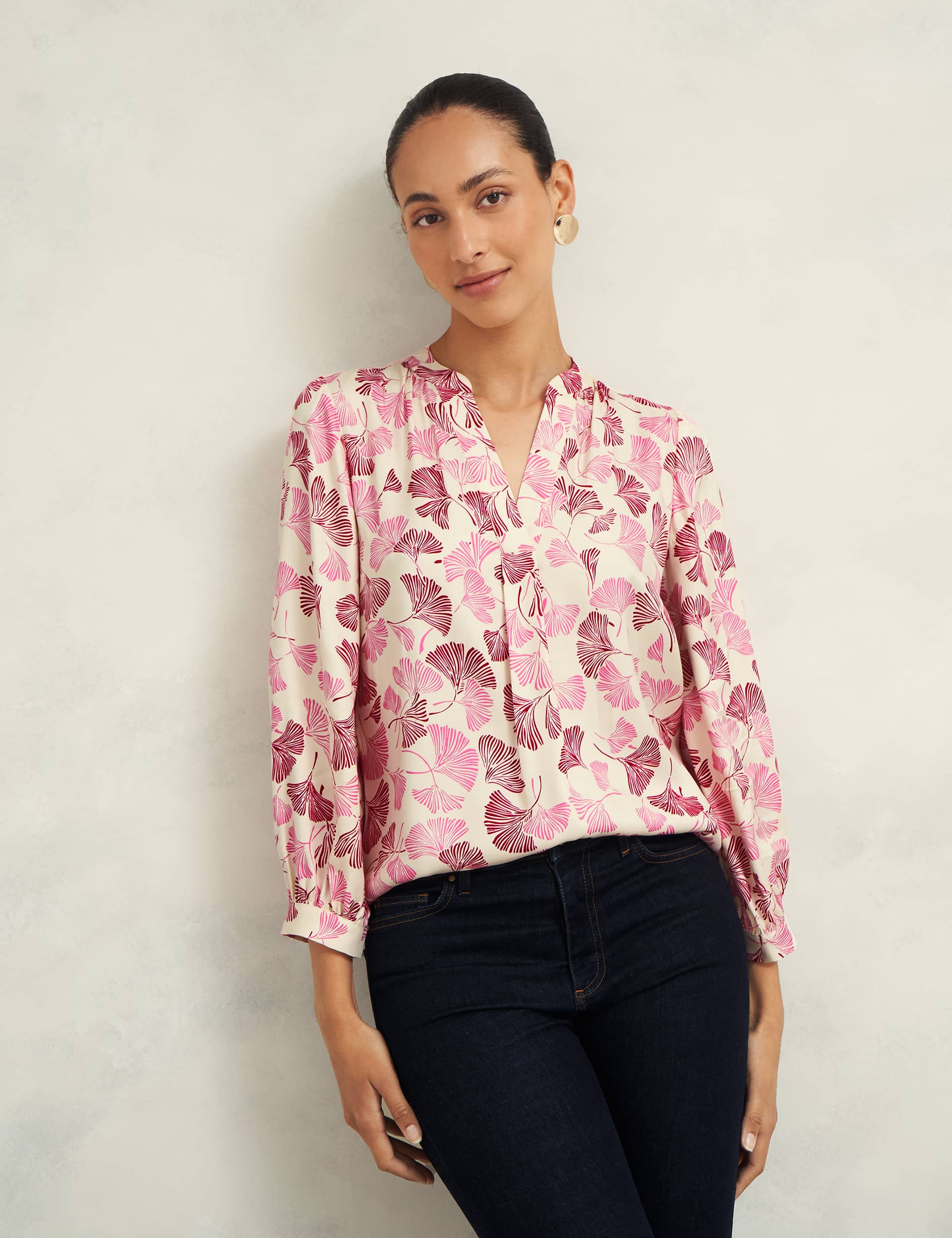 Hobbs Women's Floral Notch Neck Blouse