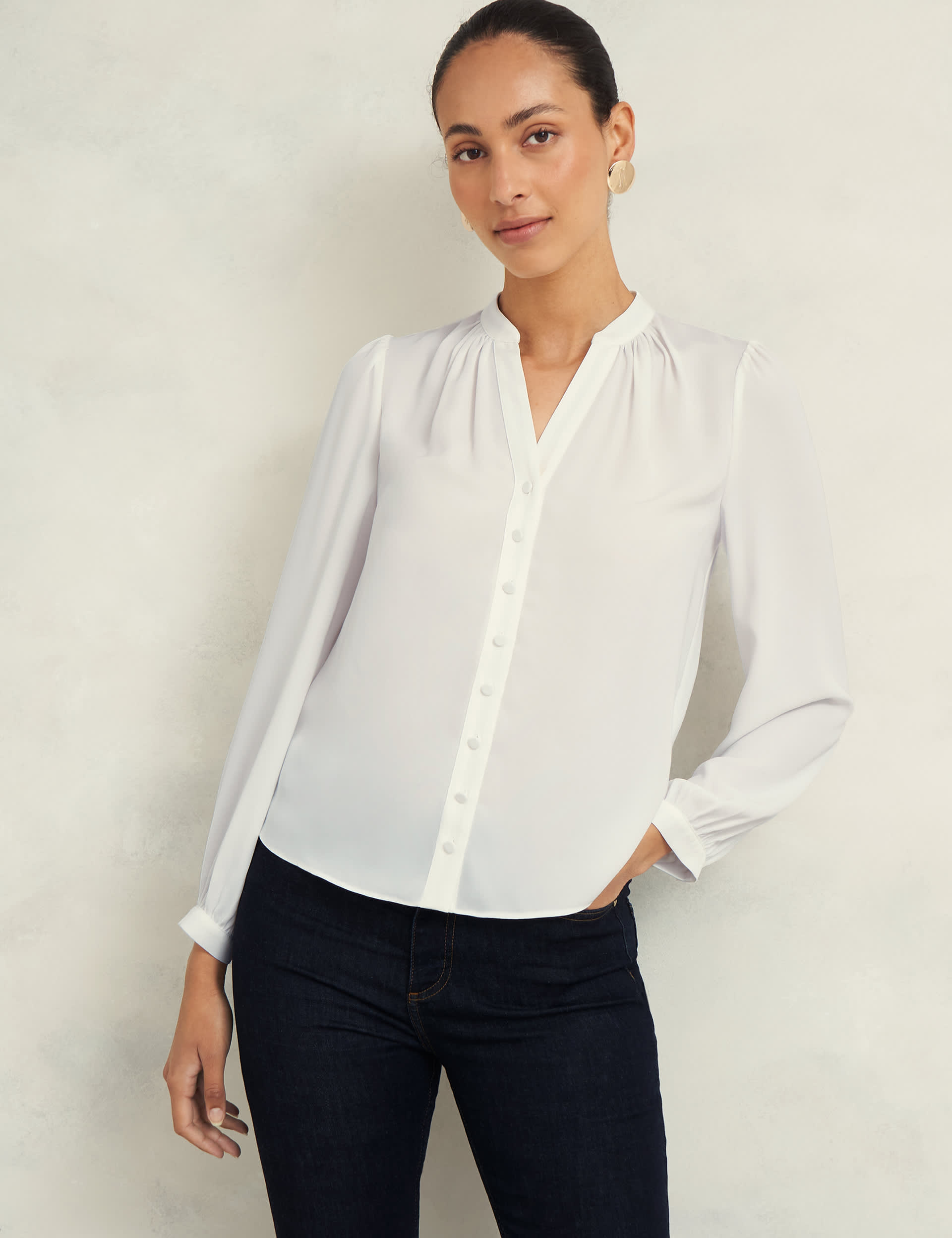 Hobbs Women's Notch Neck Button Through Blouse - 12 - White, White