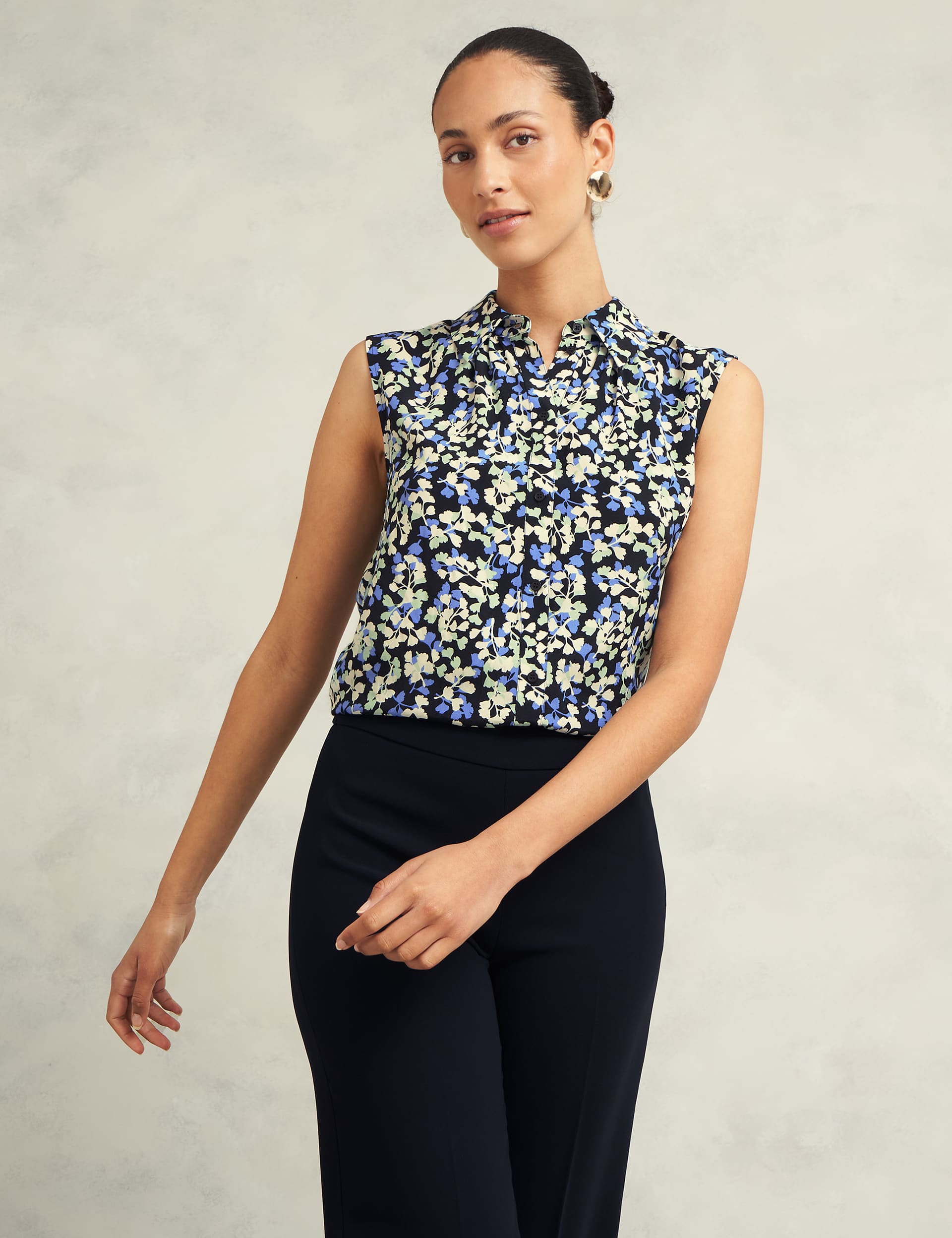 Hobbs Women's Floral Collared Top - 10 - Navy Mix, Navy Mix