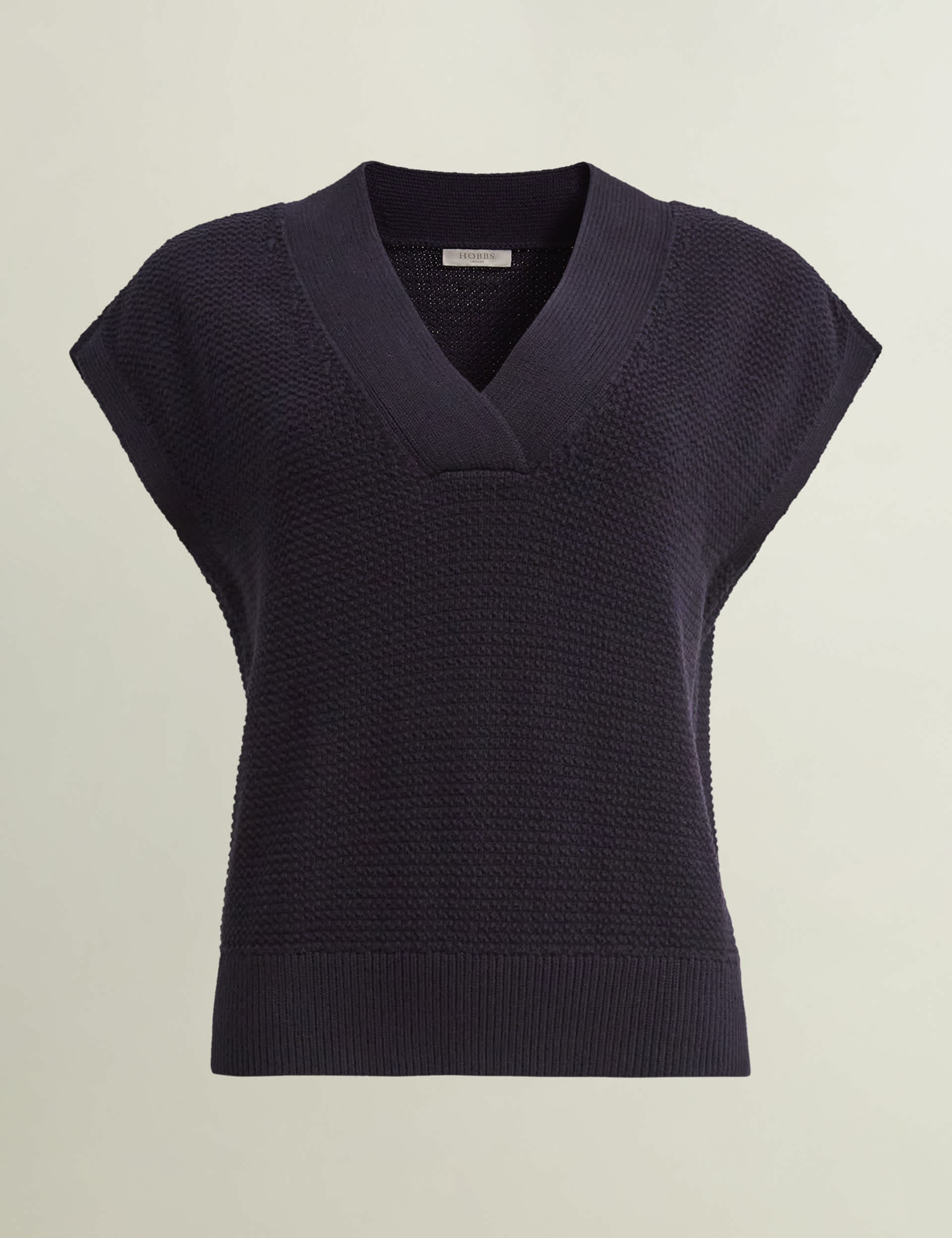 Hobbs Women's Pure Cotton Textured V-Neck Knitted Top - XS - Navy, Navy