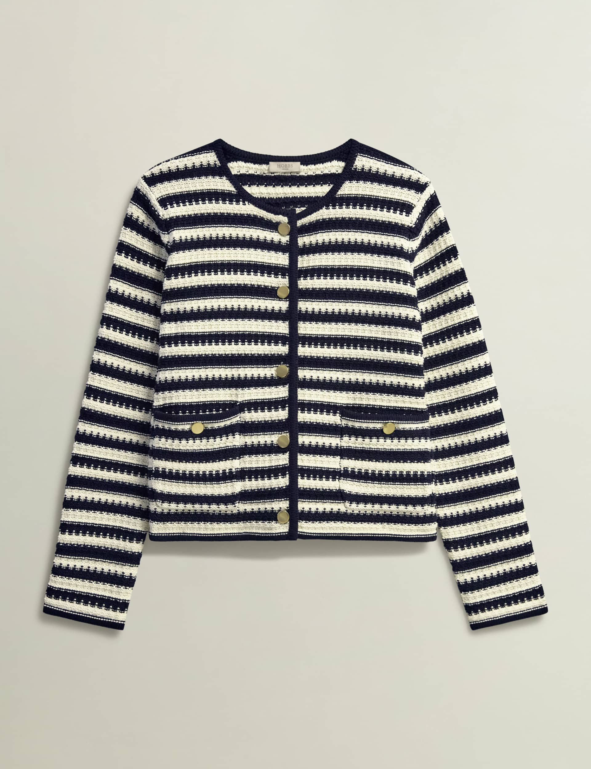 Hobbs Women's Pure Cotton Striped Knitted Jacket - XS - Navy Mix, Navy Mix