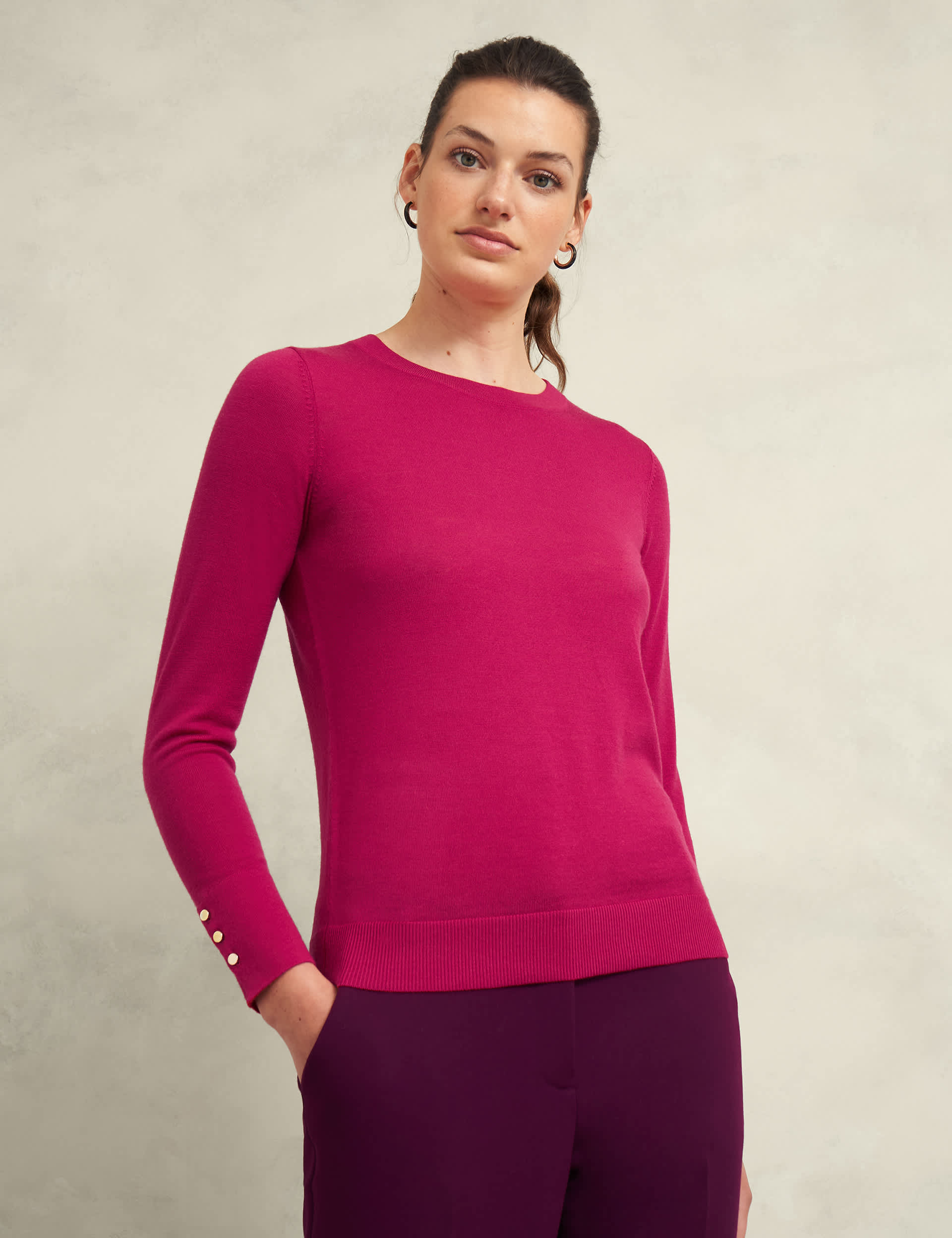 Hobbs Women's Pure Merino Wool Crew Neck Jumper - Pink, Pink,Blue