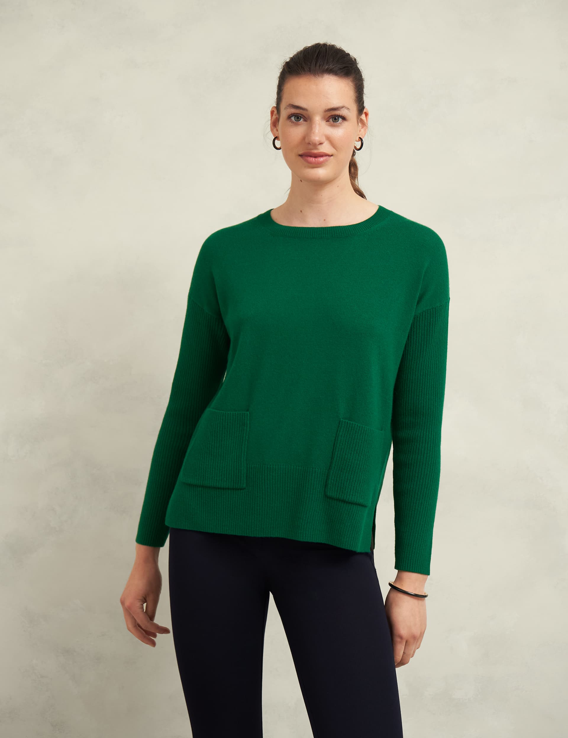 Hobbs Women's Merino Wool Blend Crew Neck Jumper - Green, Green