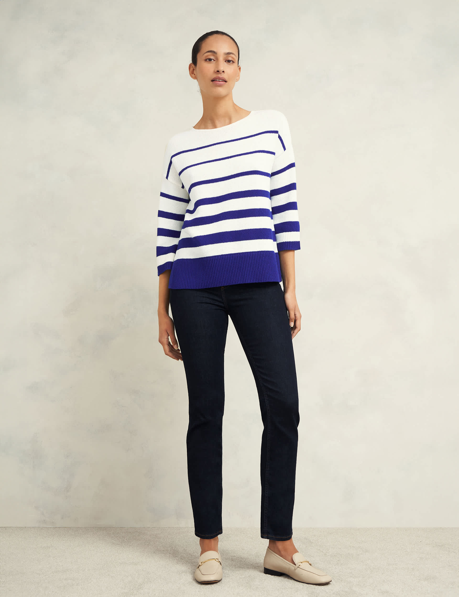 Hobbs Women's Cotton Rich Striped Slash Neck Jumper