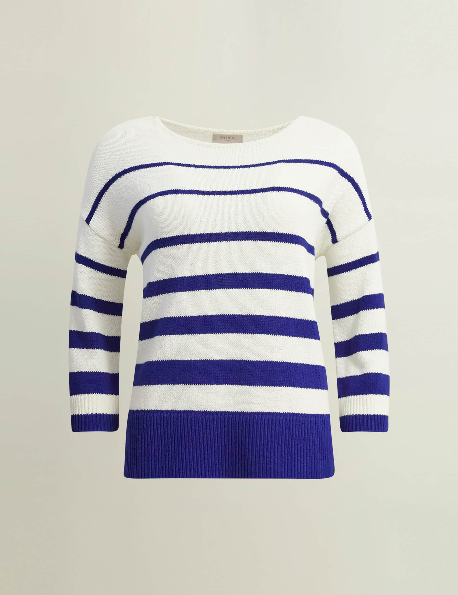 Hobbs Women's Cotton Rich Striped Slash Neck Jumper - Ivory Mix, Ivory Mix