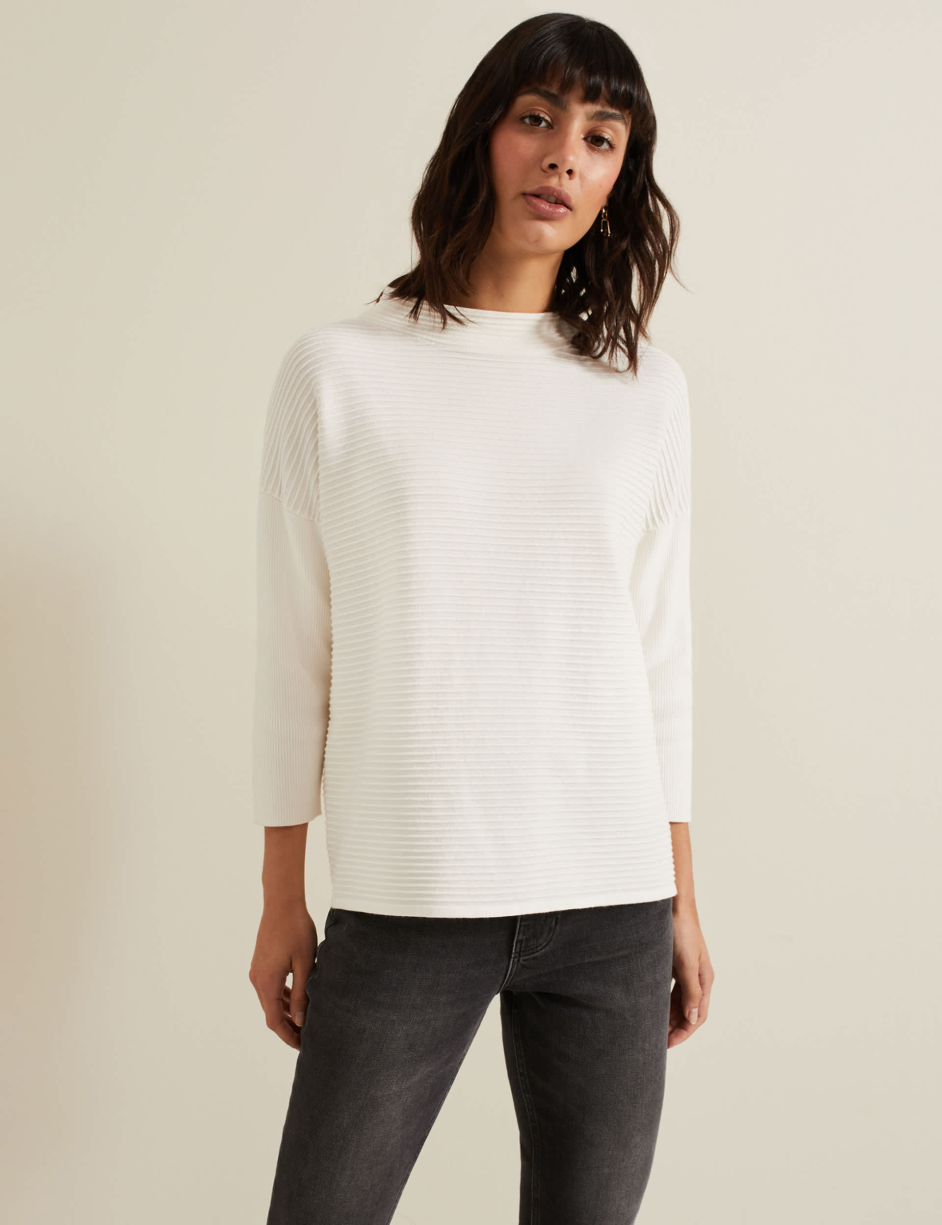 Phase Eight Women's Ribbed Funnel Neck Jumper - Ivory, Ivory