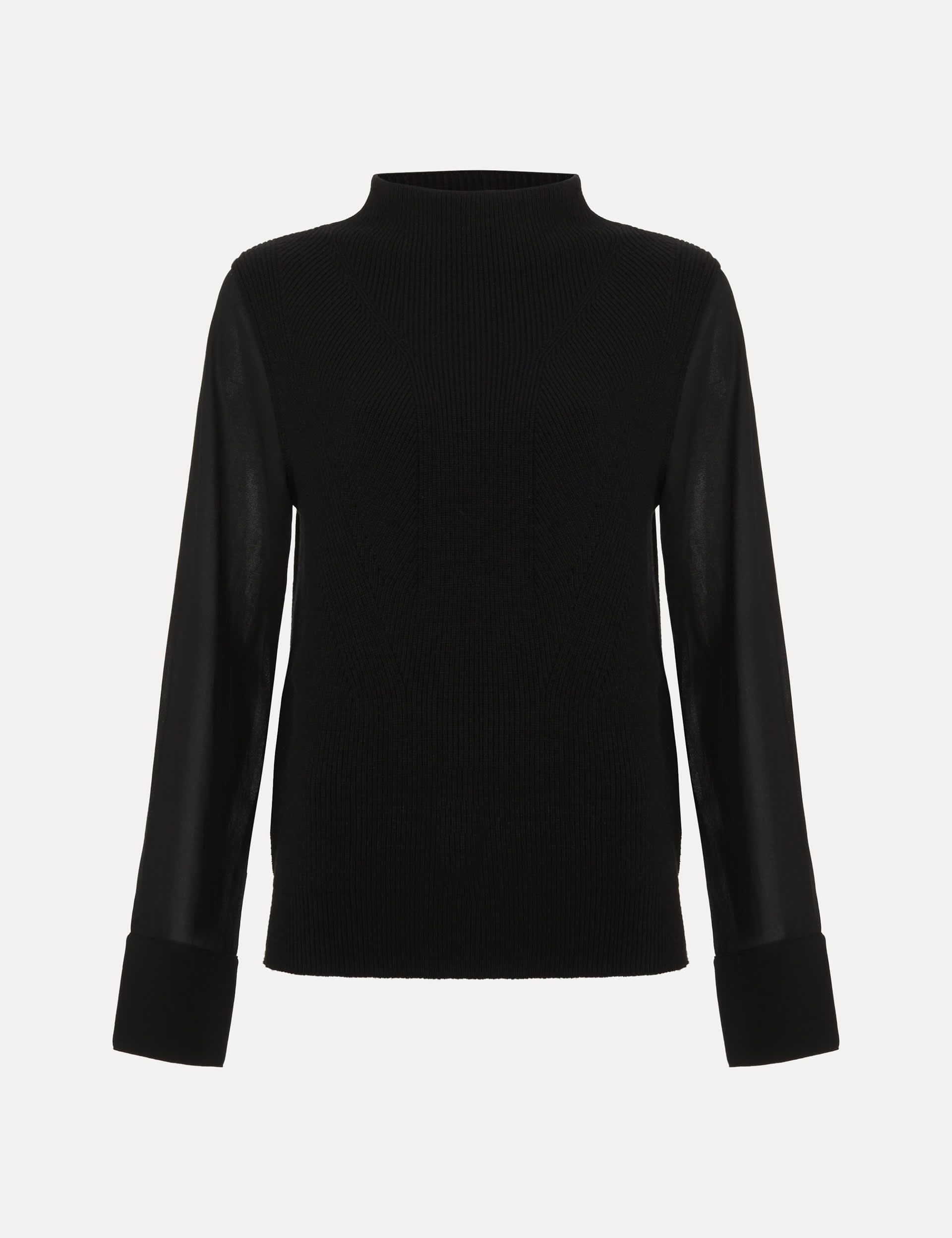 Phase Eight Women's High Neck Button Detail Jumper - Black, Black