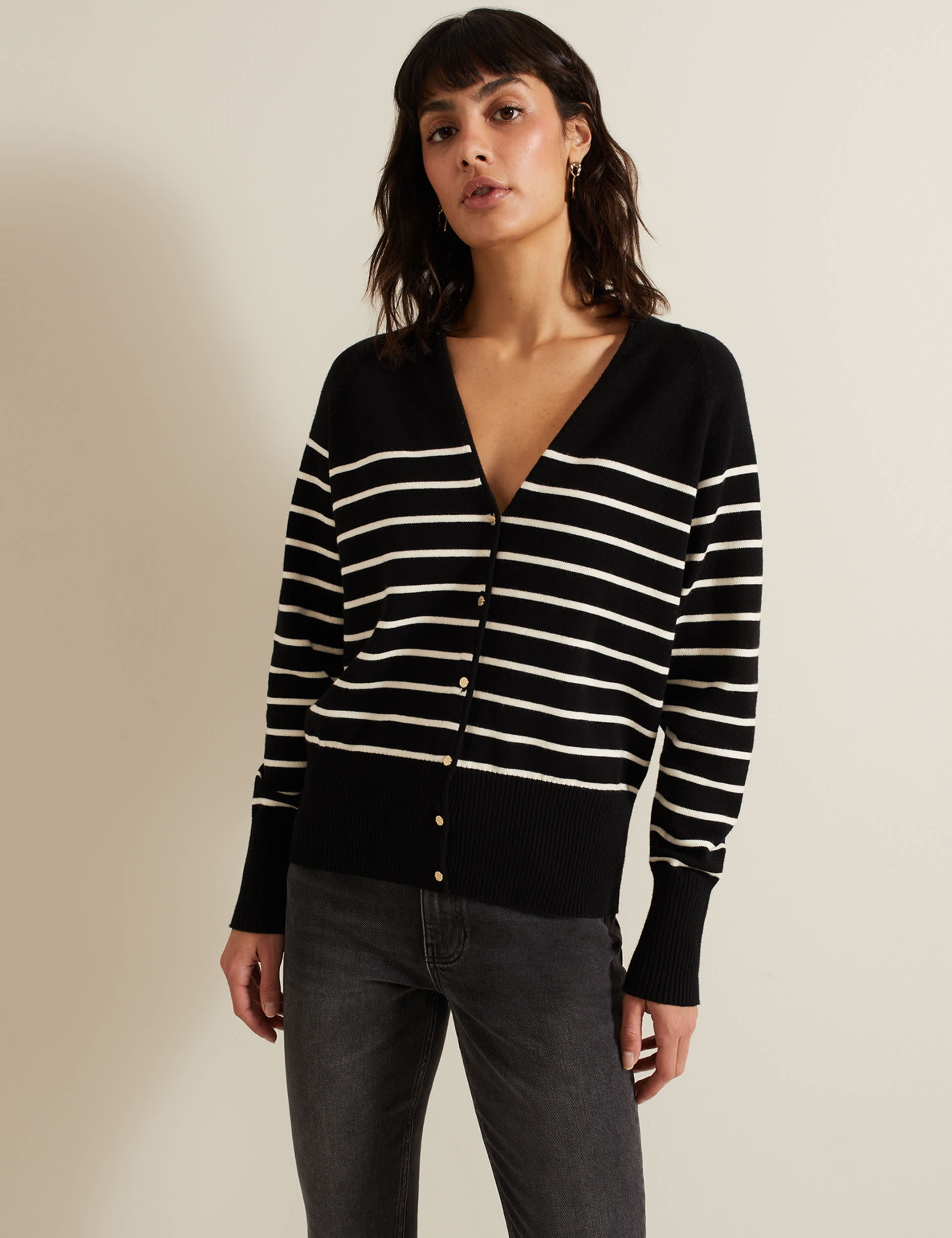 Phase Eight Women's Striped V-Neck Cardigan - Black Mix, Black Mix