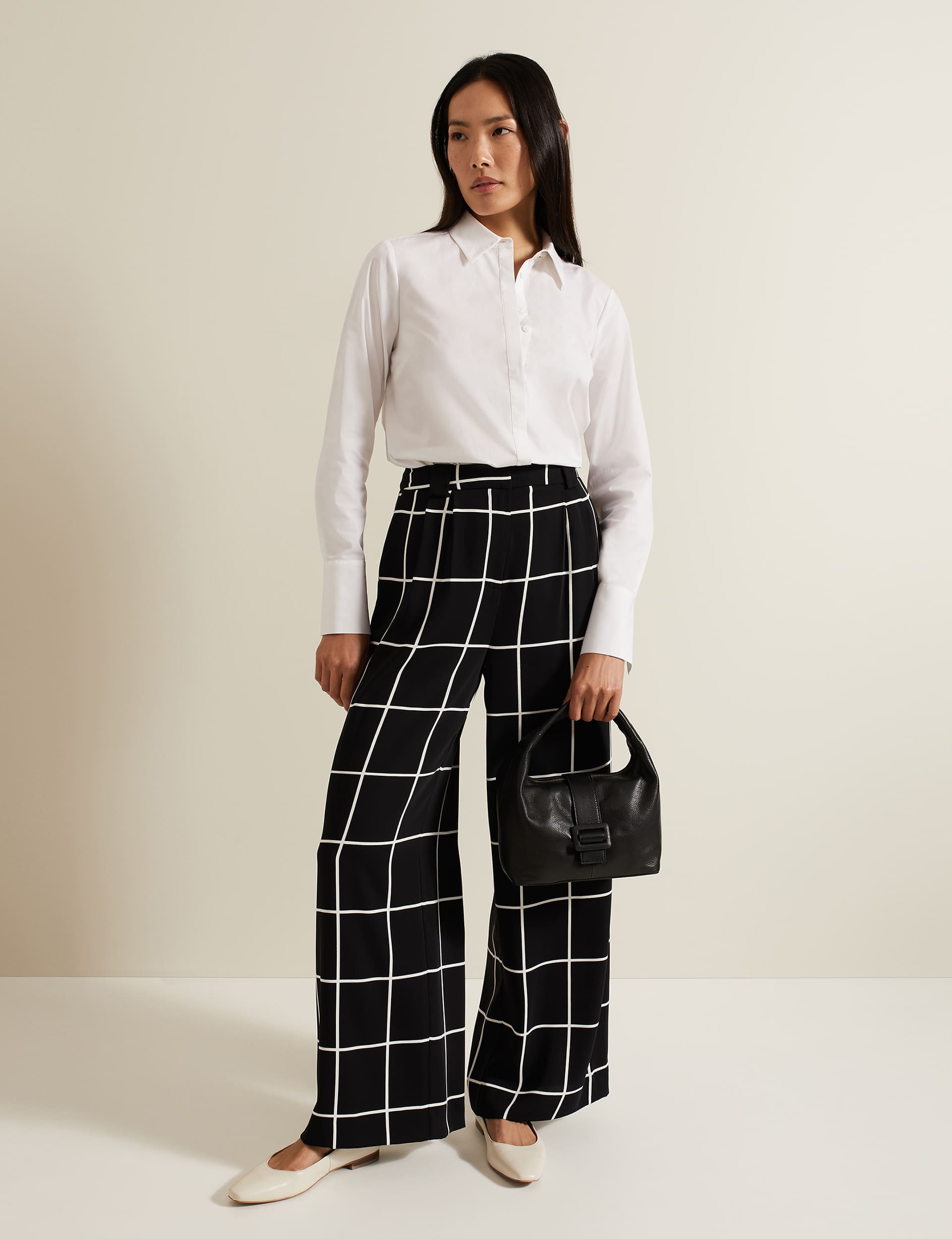 Phase Eight Women's Checked Elasticated Waist Wide Leg Trousers - 14 - Black Mix, Black Mix