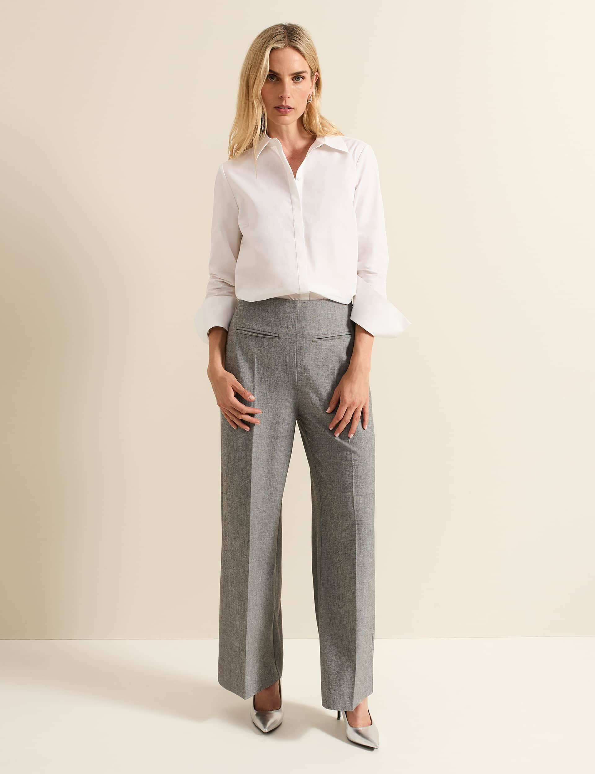 Phase Eight Women's Pleated Wide Leg Trousers - 16 - Grey Mix, Grey Mix