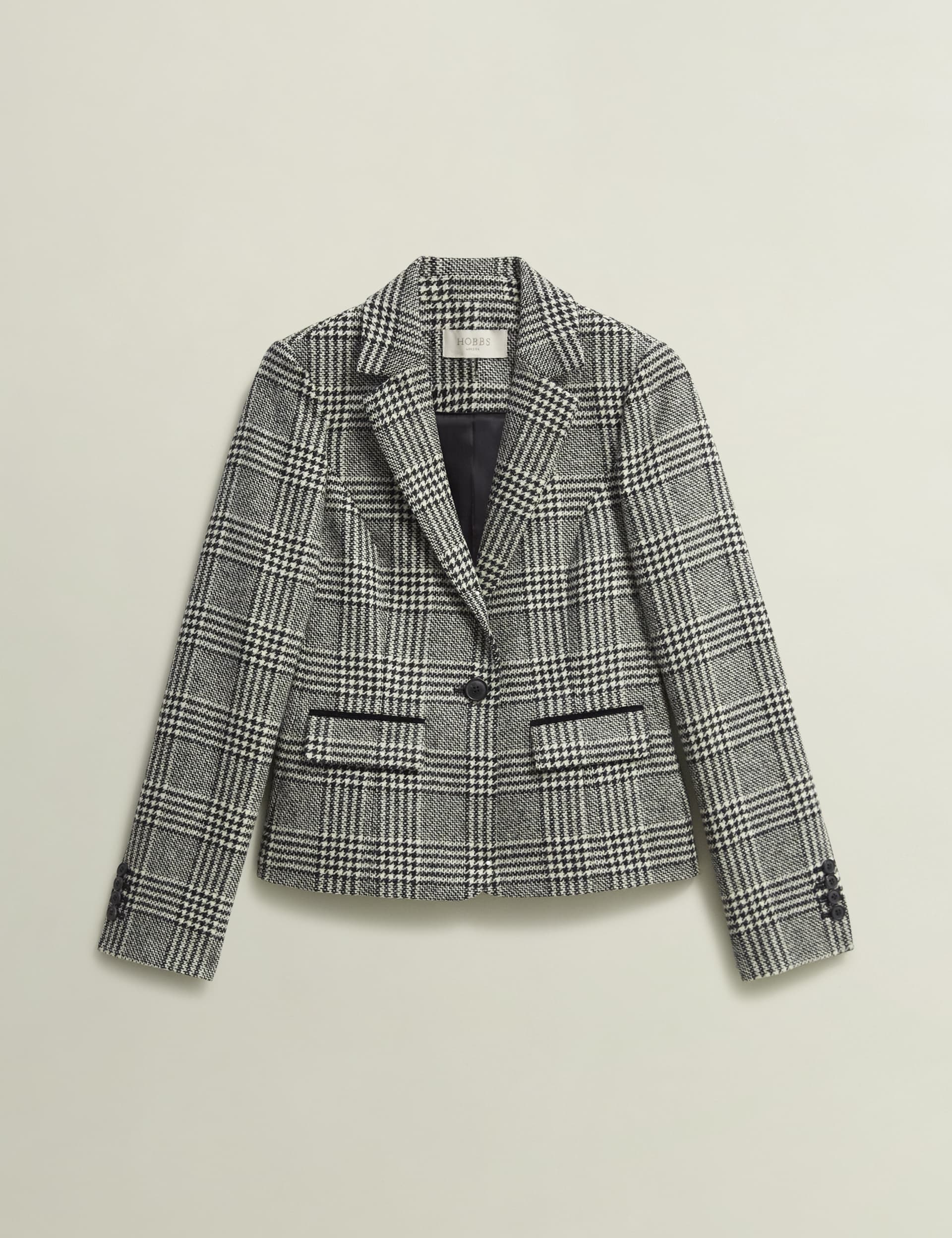 Hobbs Women's Pure Wool Checked Single Breasted Blazer - 14 - Grey, Grey