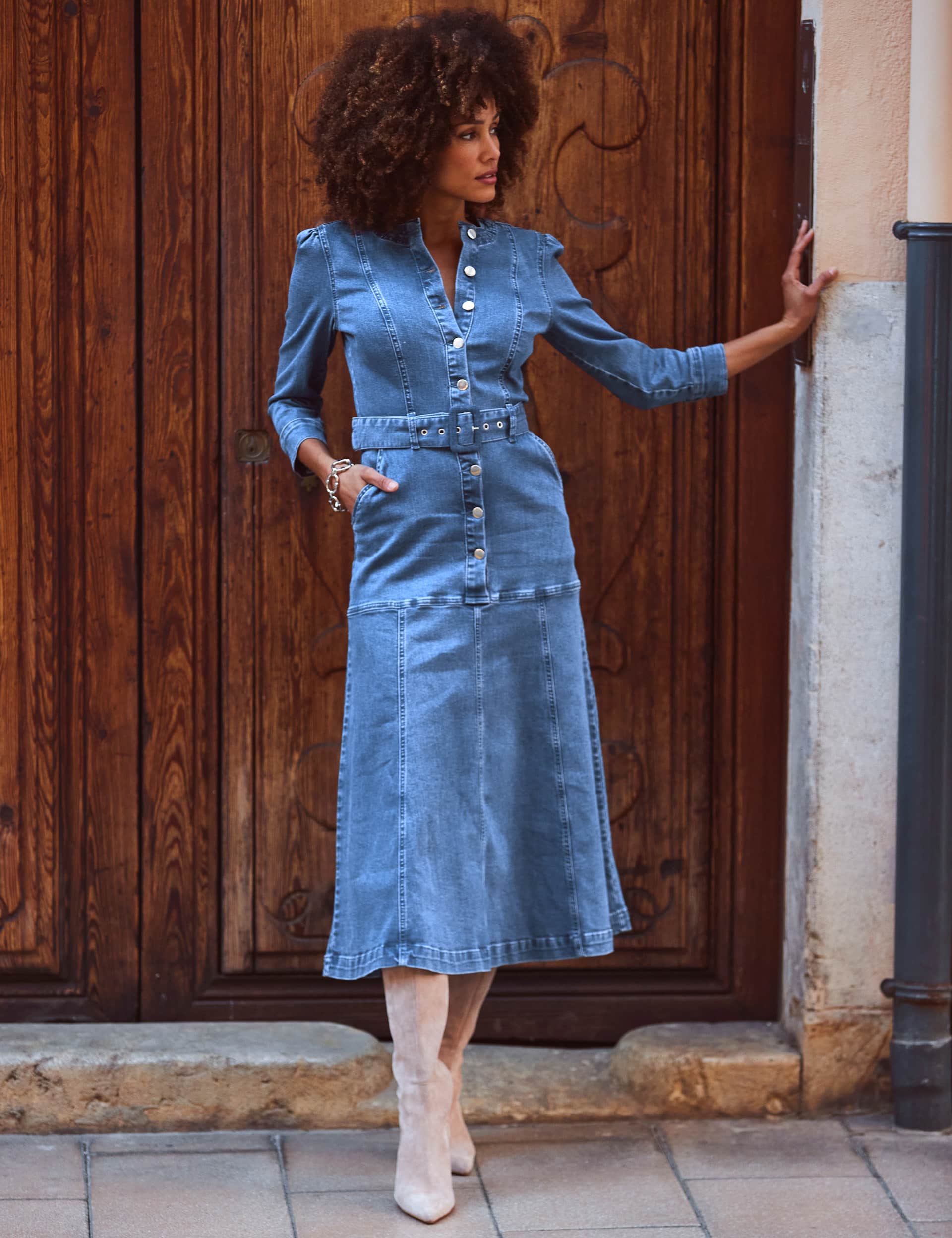 Sosandar Women's Cotton Rich Midi Shirt Dress