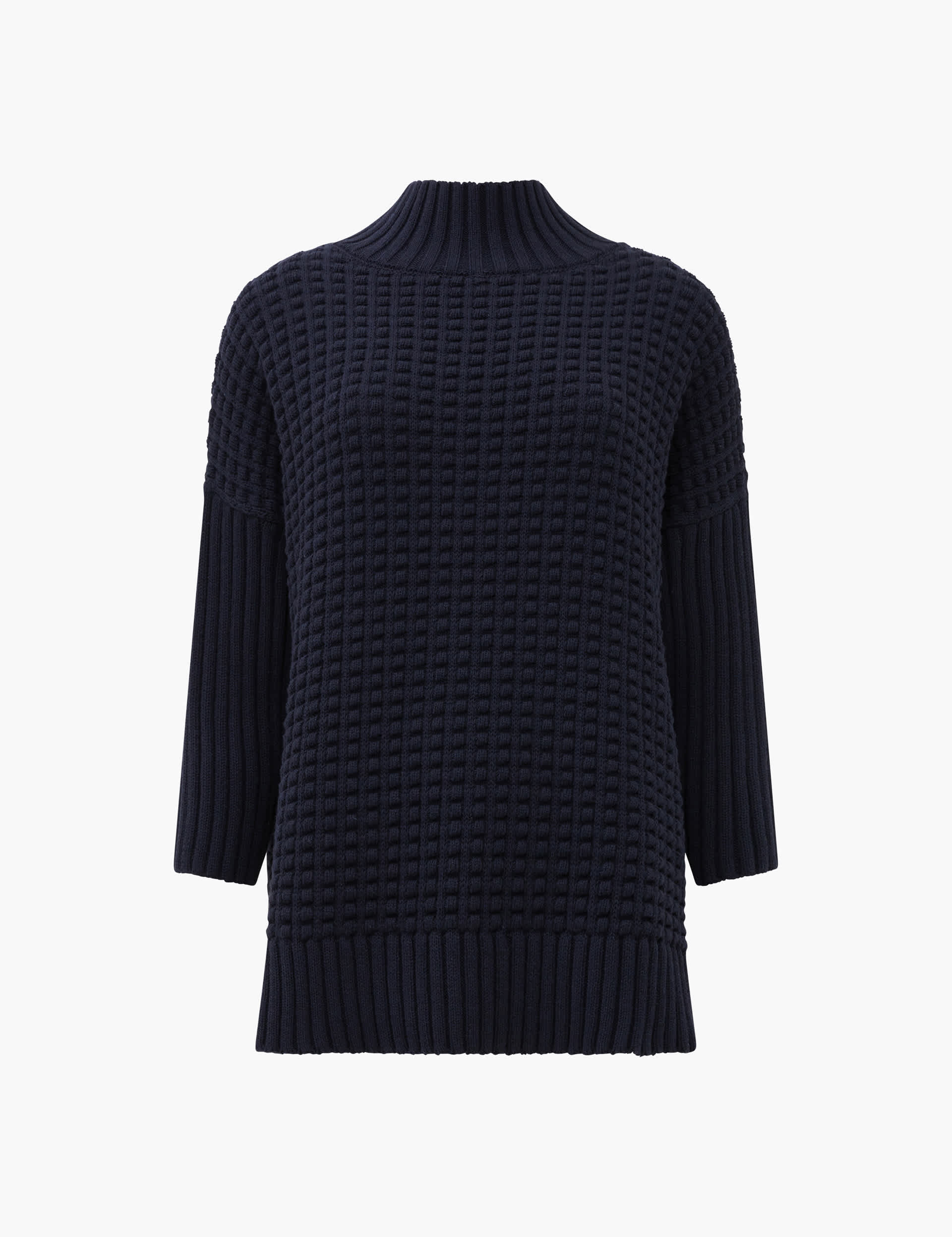 French Connection Women's Pure Cotton Textured High Neck Jumper - XS - Navy, Navy