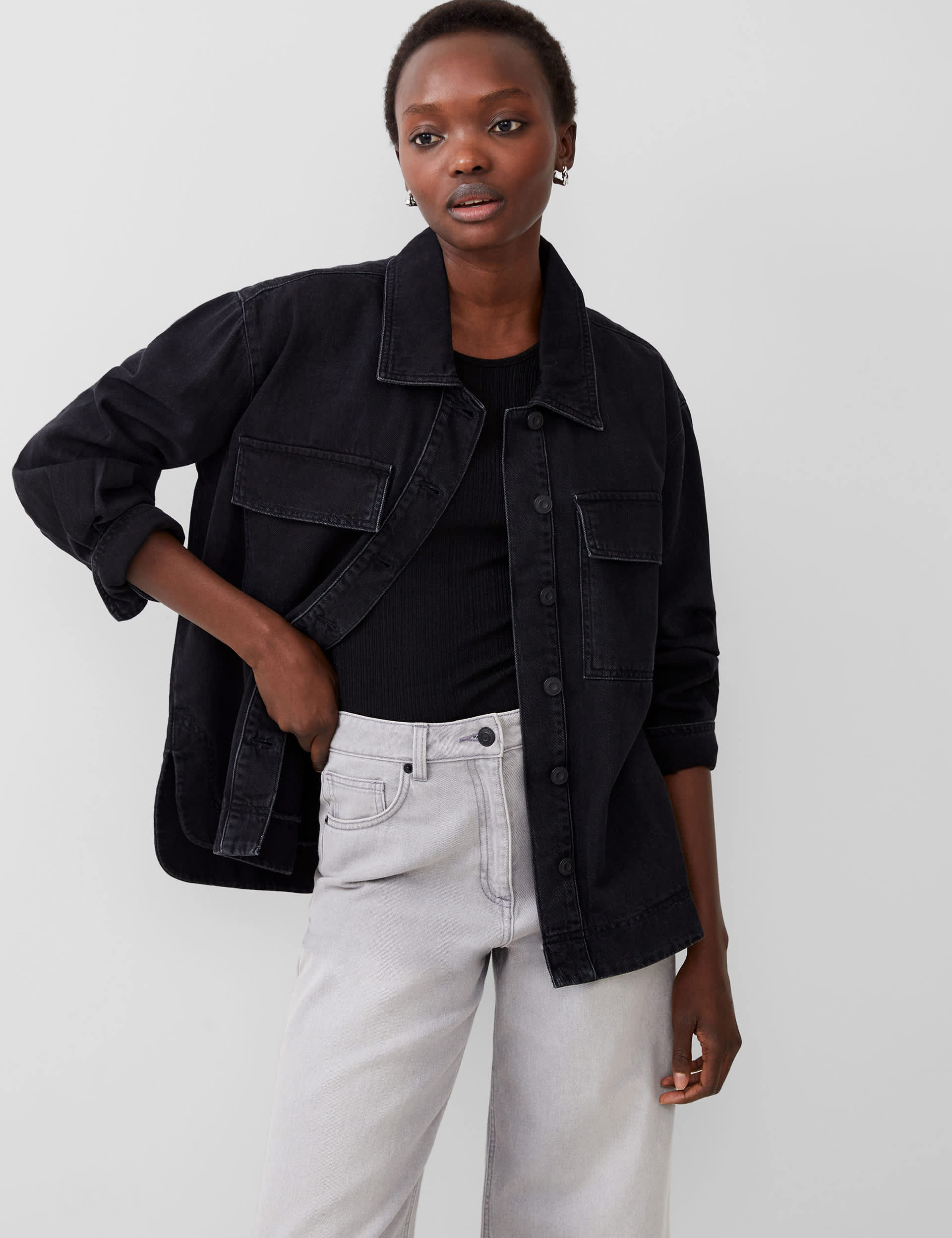 French Connection Women's Denim Collared Jacket - S - Black, Black