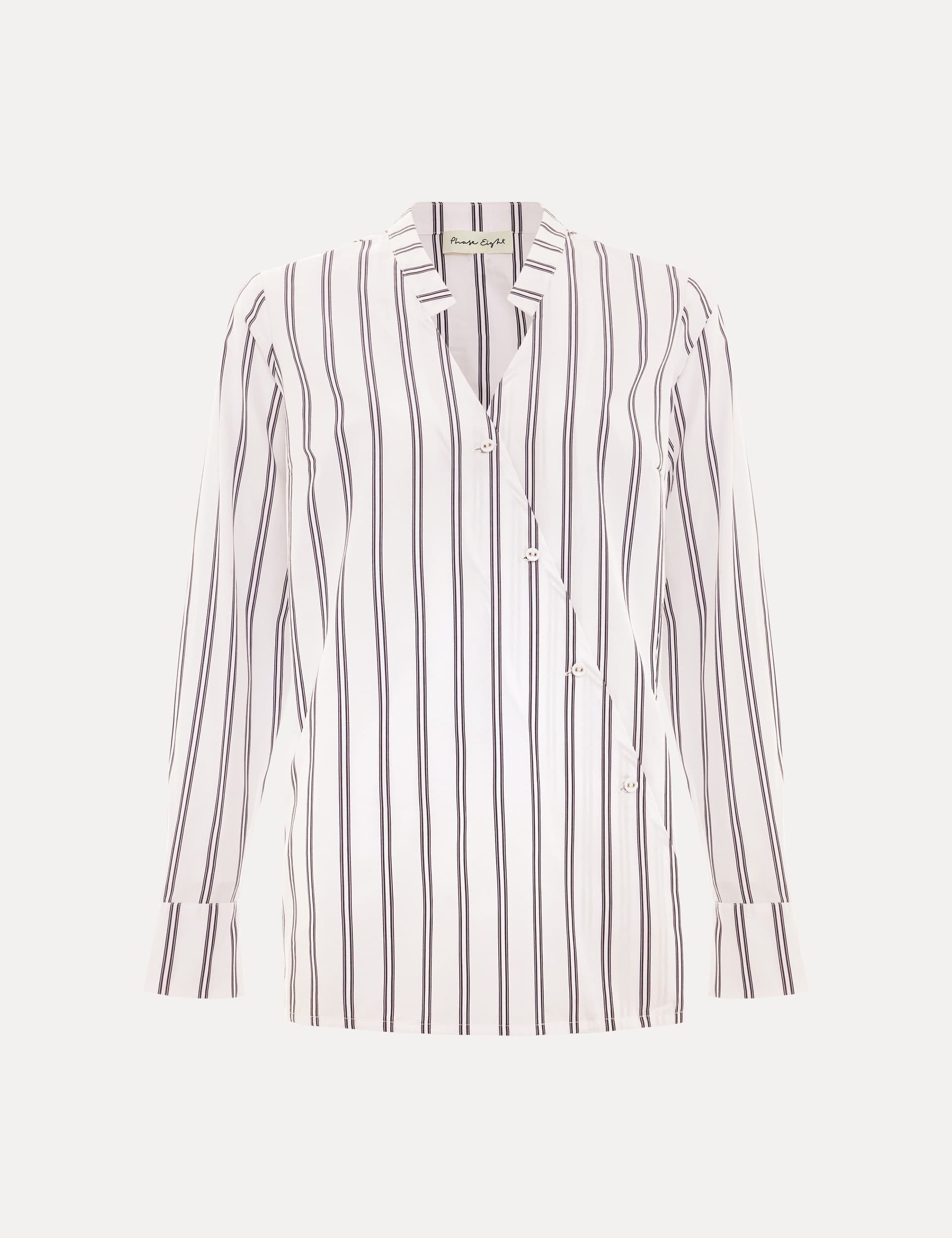 Phase Eight Women's Pure Cotton Striped Notch Neck Shirt - 10 - White Mix, White Mix