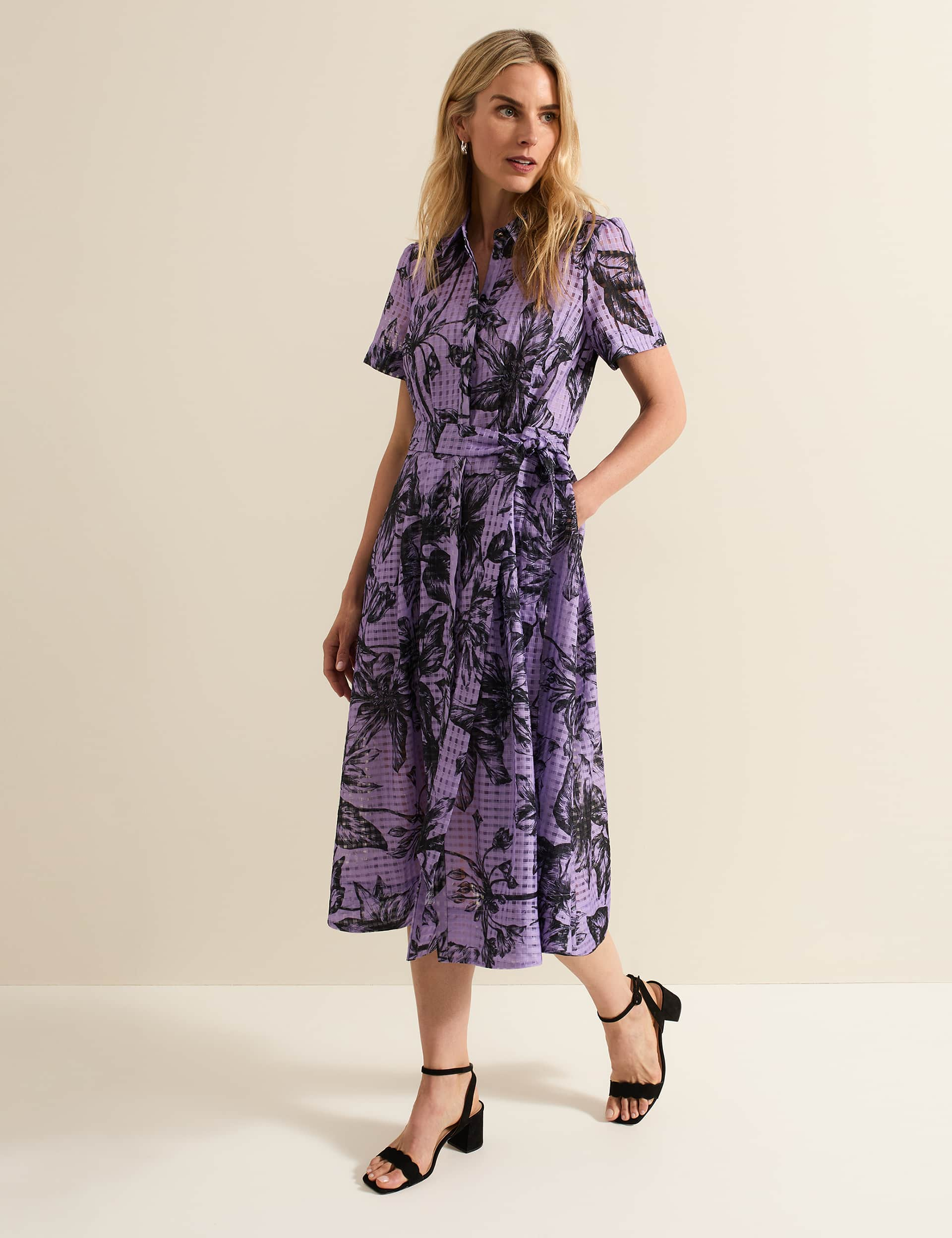 Phase Eight Women's Floral Midi Dress - 12 - Purple Mix, Purple Mix