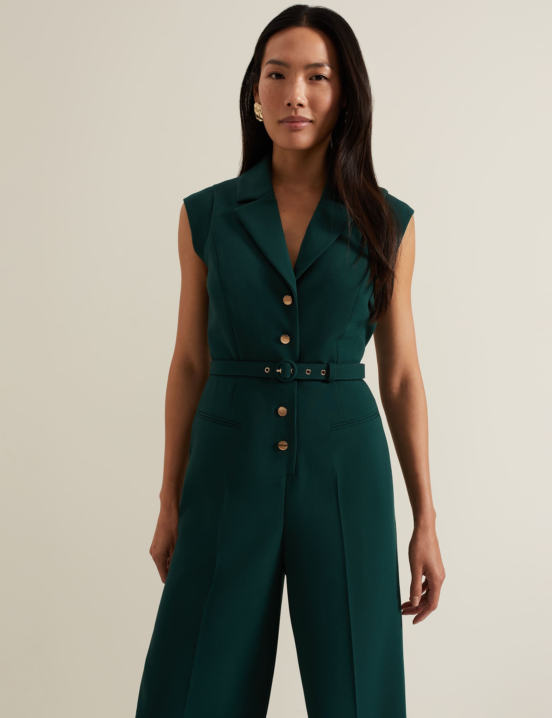 Phase Eight Women's Belted Short Sleeve Tailored Jumpsuit - 10 - Green, Green