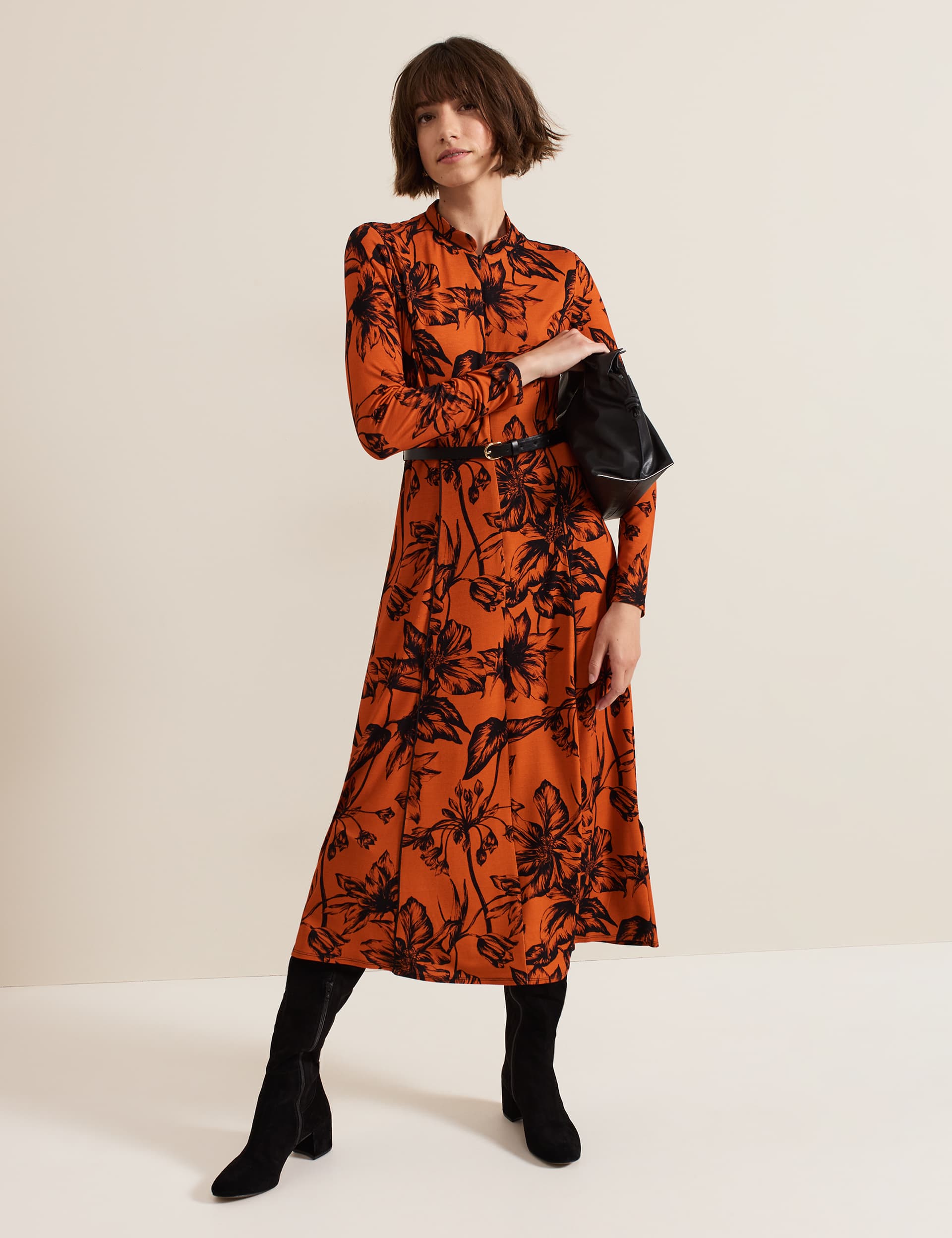 Phase Eight Women's Floral Belted Midi Skater Dress