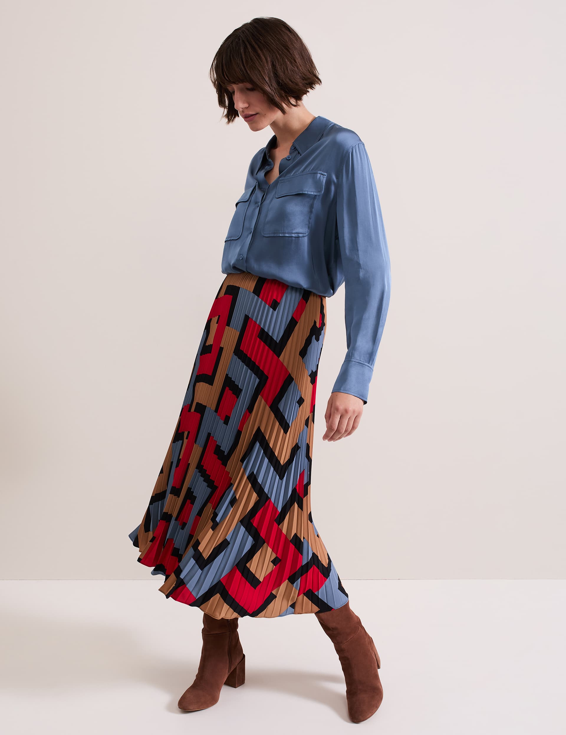 Phase Eight Women's Geometric Pleated Midi Skirt