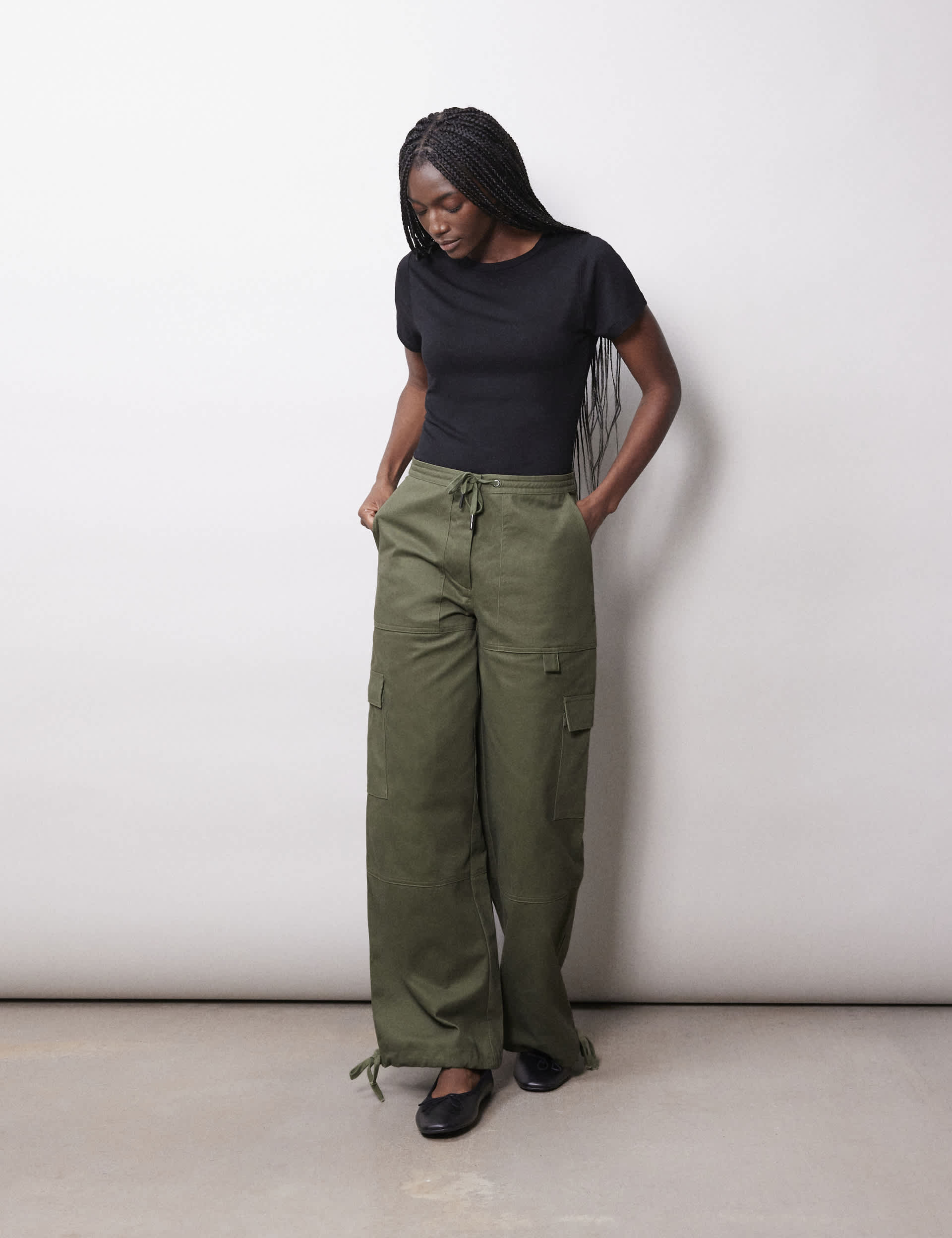 Albaray Women's Twill Cargo Wide Leg Trousers - 12 - Khaki, Khaki