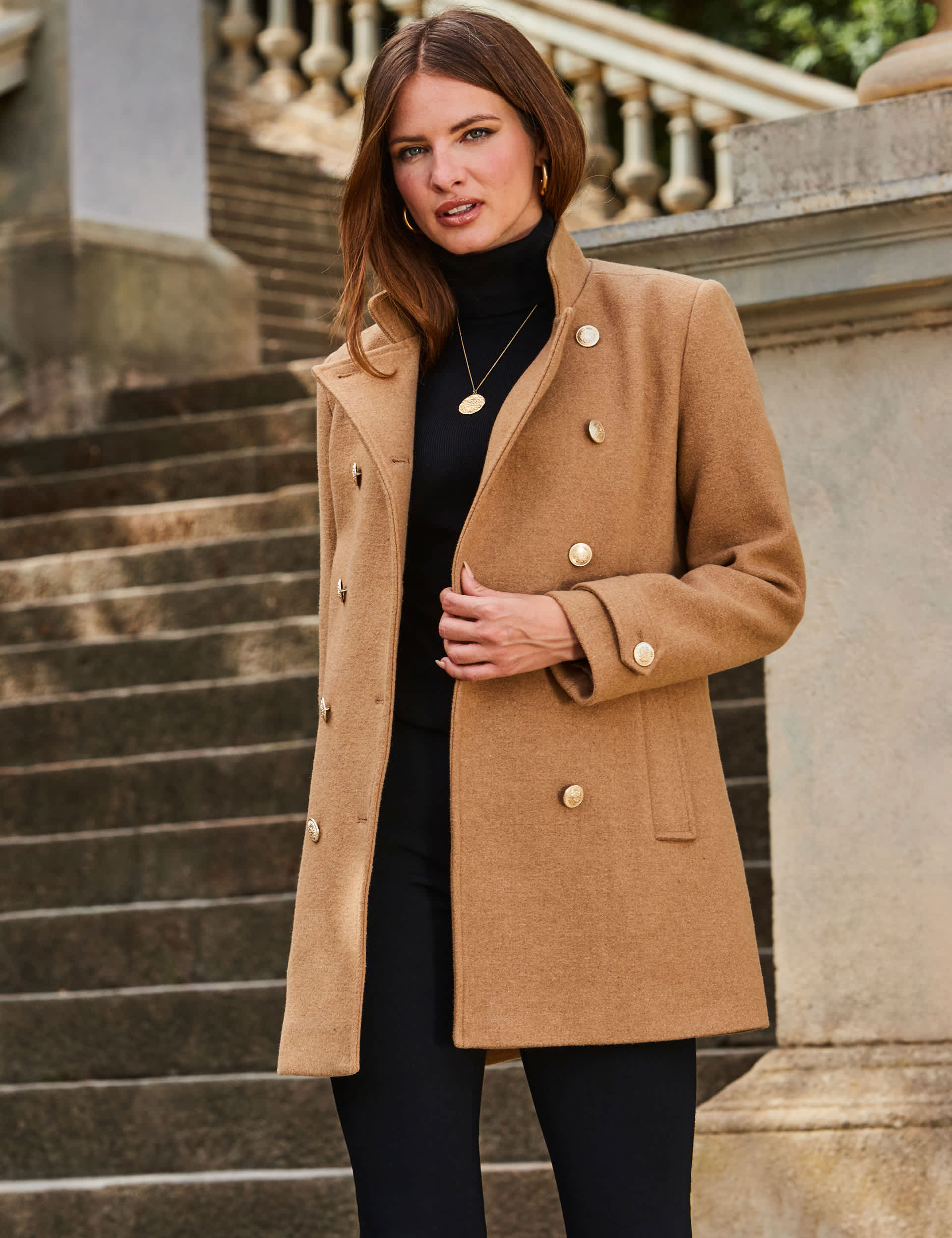 Sosandar Women's Coat With Gold Button Detail - 10 - Camel, Camel