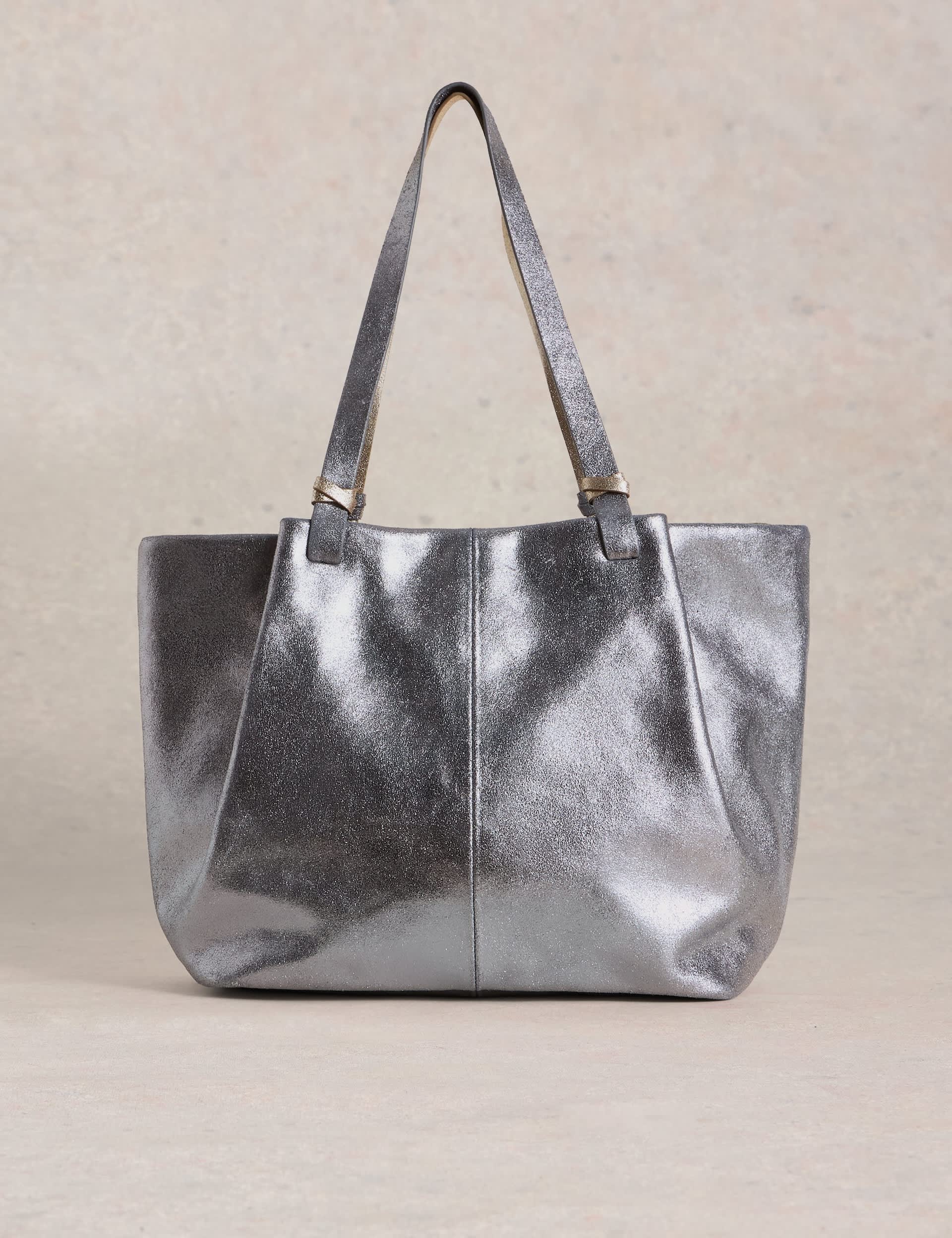 White Stuff Women's Leather Metallic Two-Tone Tote Bag, Metallic