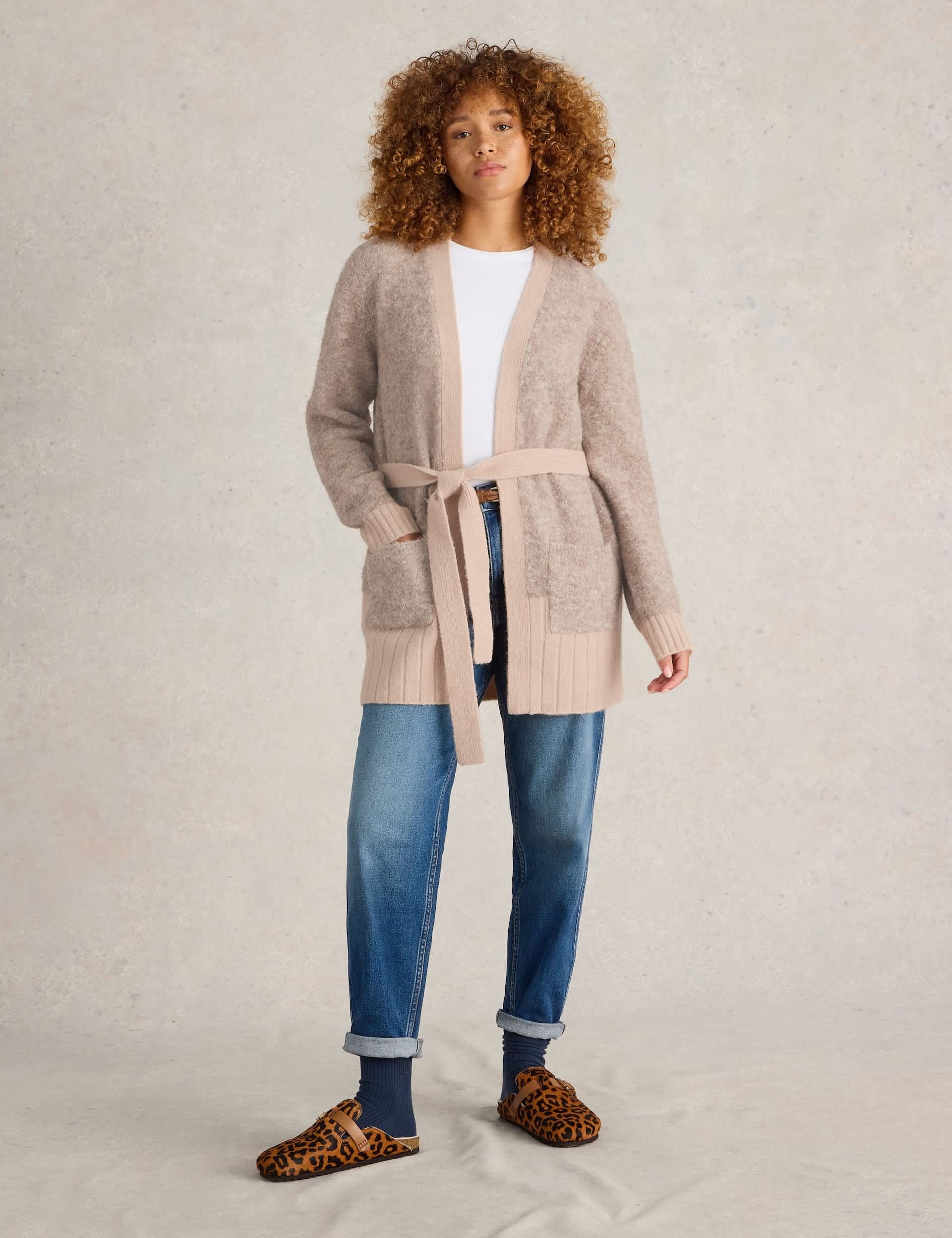 White Stuff Women's Wool Blend Boucl Belted Cardigan - Natural, Natural