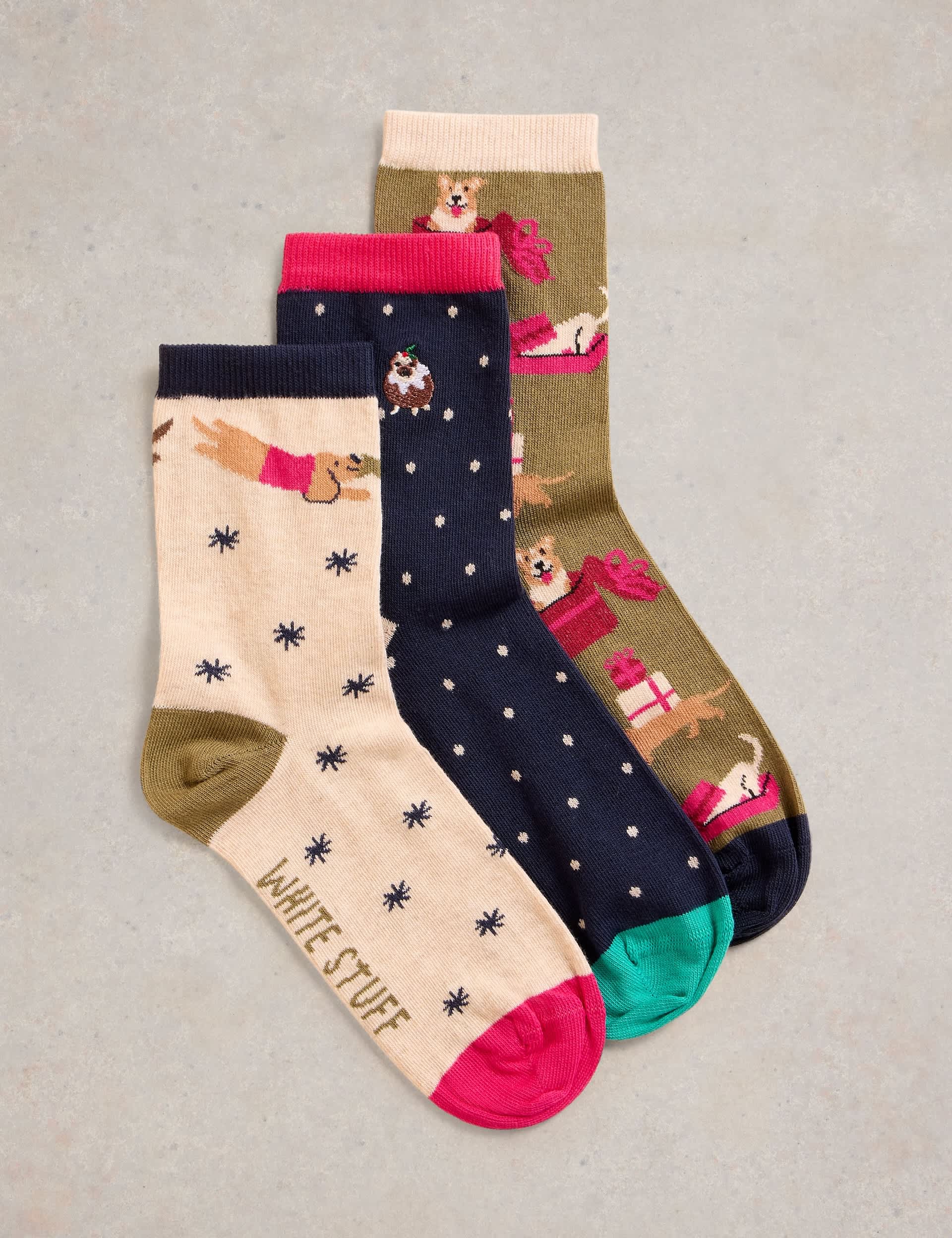 White Stuff Women's 3pk Christmas Cotton Rich Socks - 6-8 - Navy Mix, Navy Mix